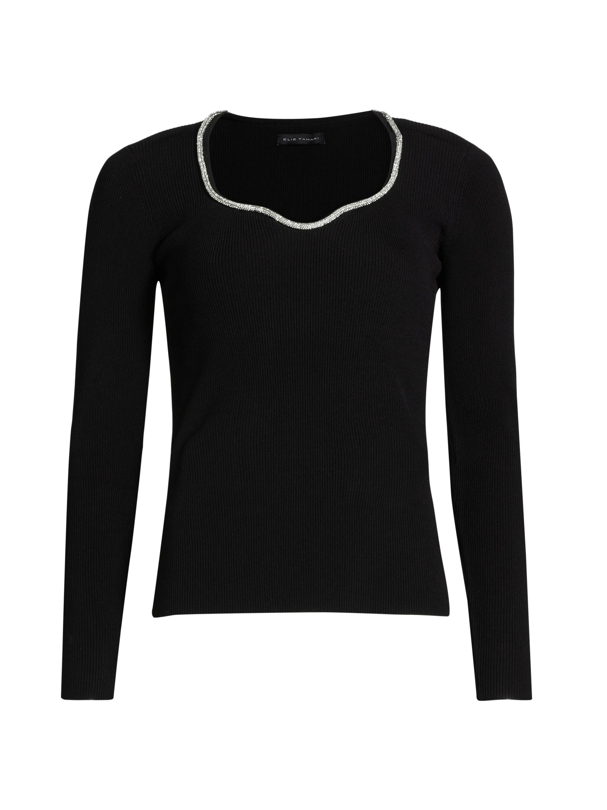 Elie Tahari Ana Embellished Rib-Knit Sweater | Saks Fifth Avenue