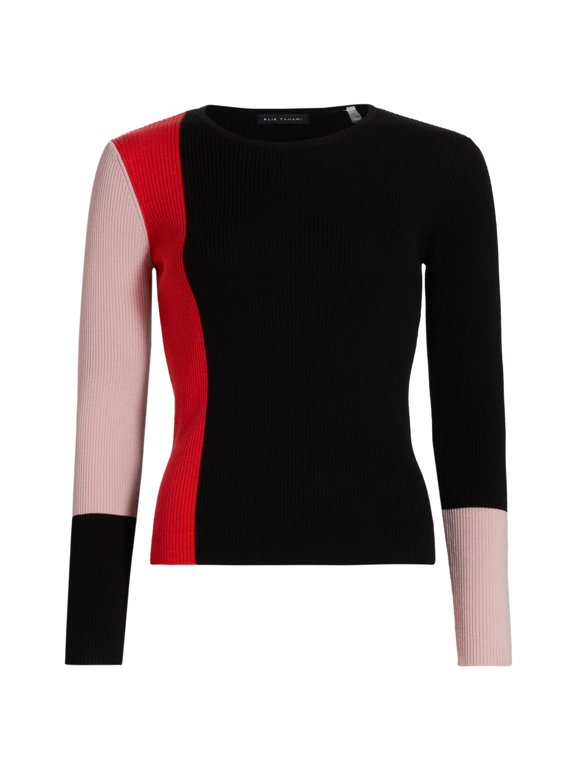 Elie Tahari Women's The Marolo Colorblocked Sweater - Noir Hibiscus