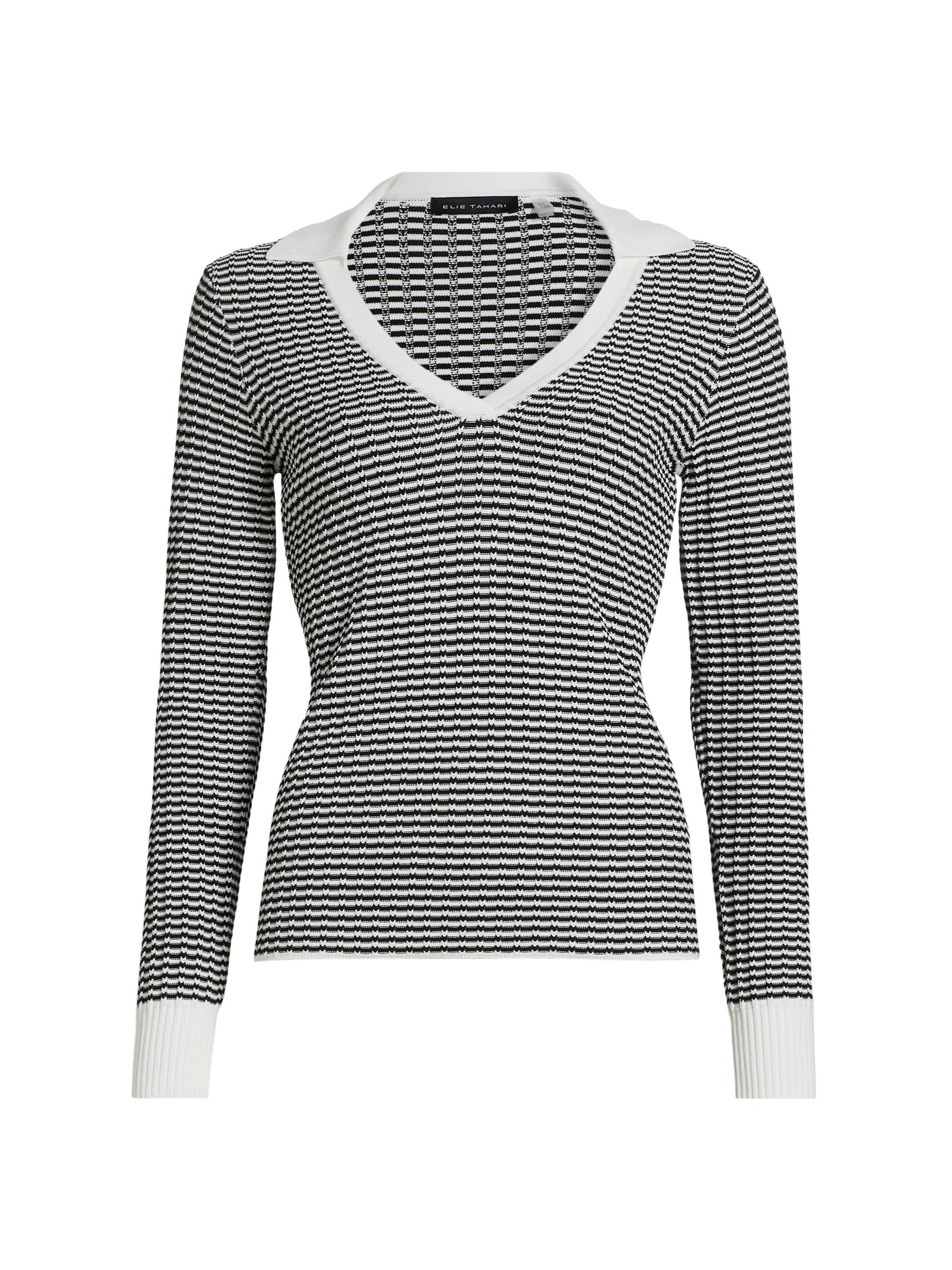 Elie Tahari Women's The Carlotta Open Collar Sweater - Noir With Sky White