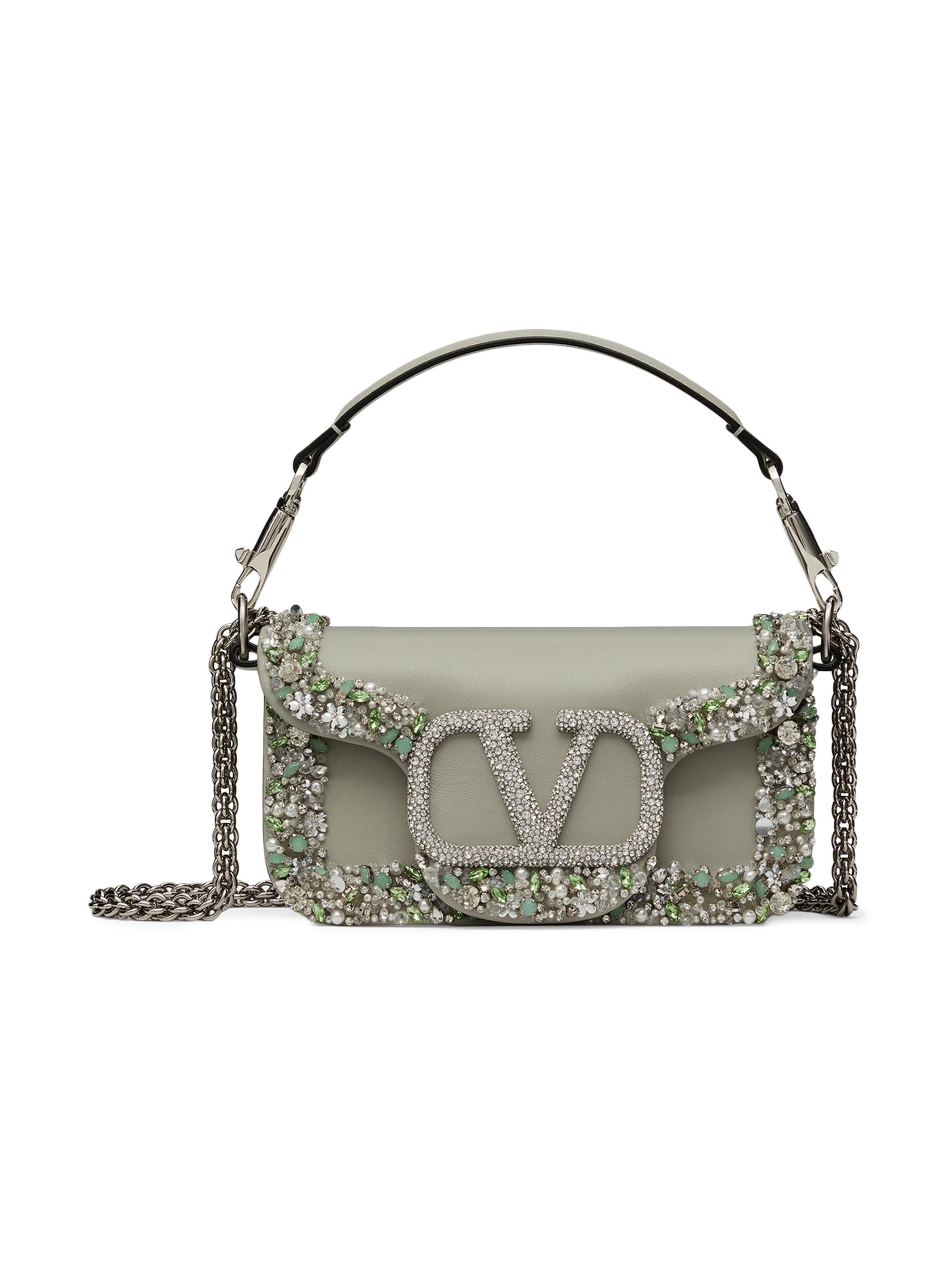 Valentino Garavani Women's Locò  Embroidered Shoulder Bag - Crystal Grey