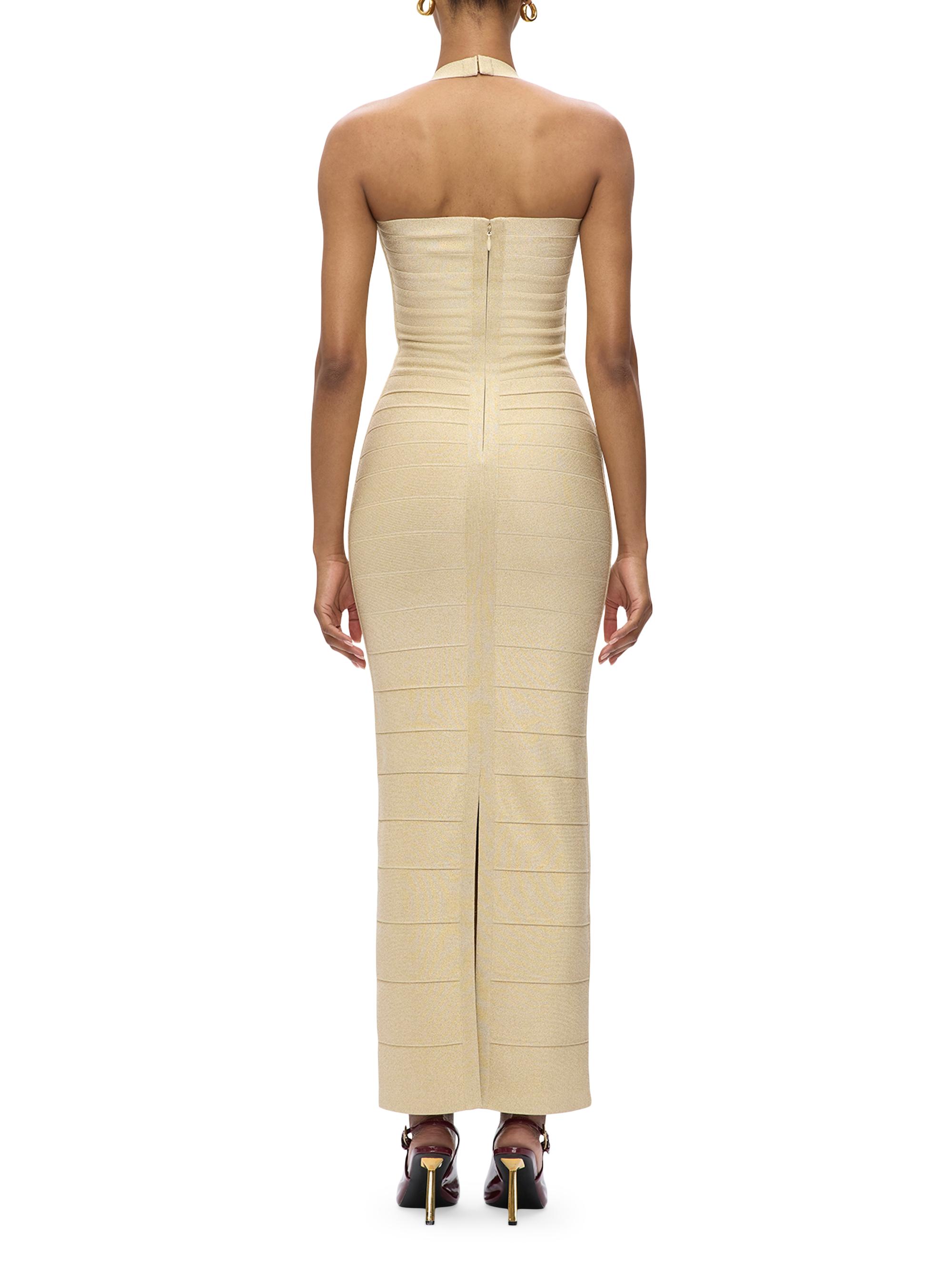 Hervé Léger Iris Metallic Bandage Halter Gown | Saks Fifth Avenue