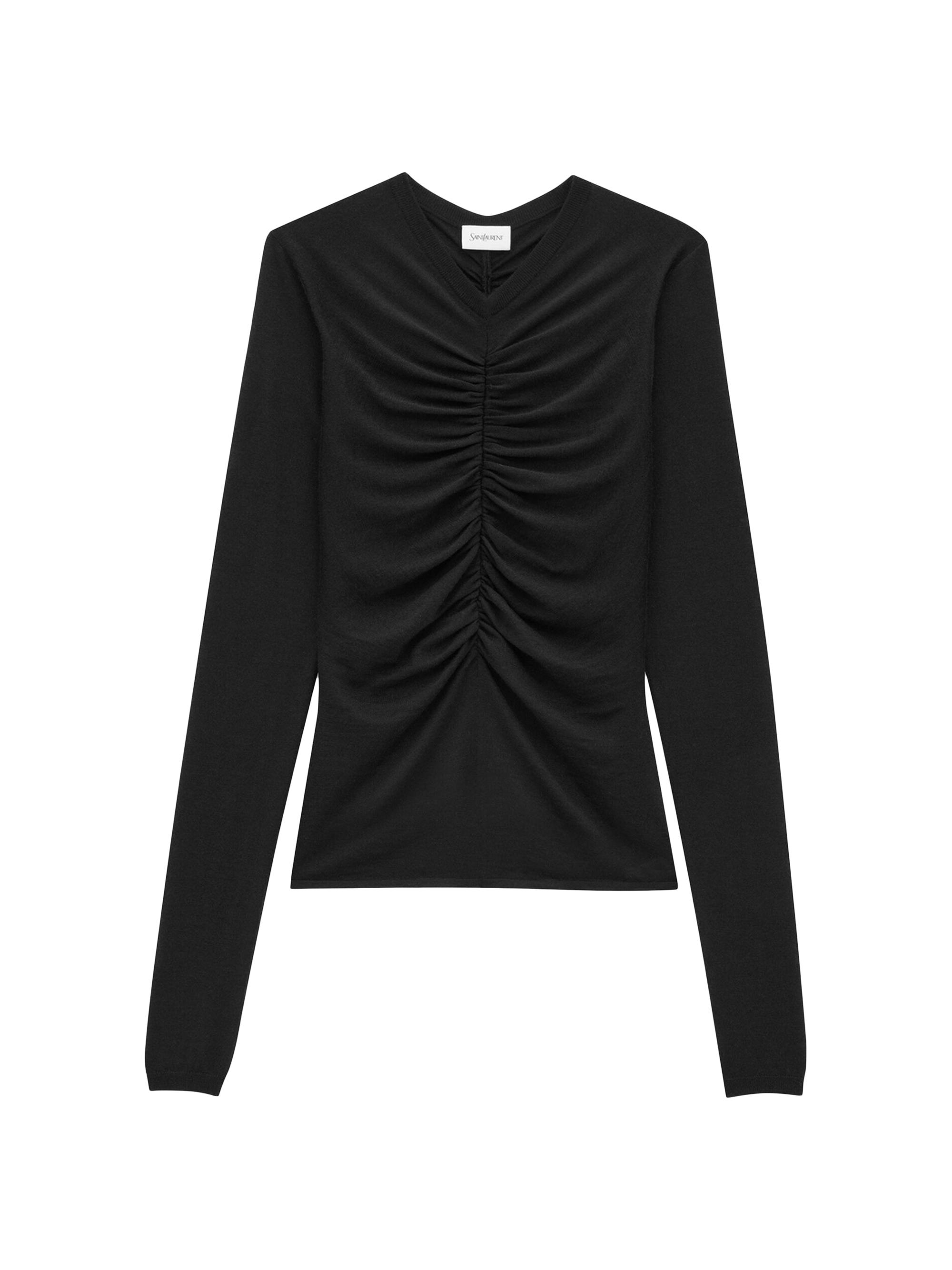 Saint Laurent Women's Ruched Sweater in Cashmere, Wool, and Silk - Black
