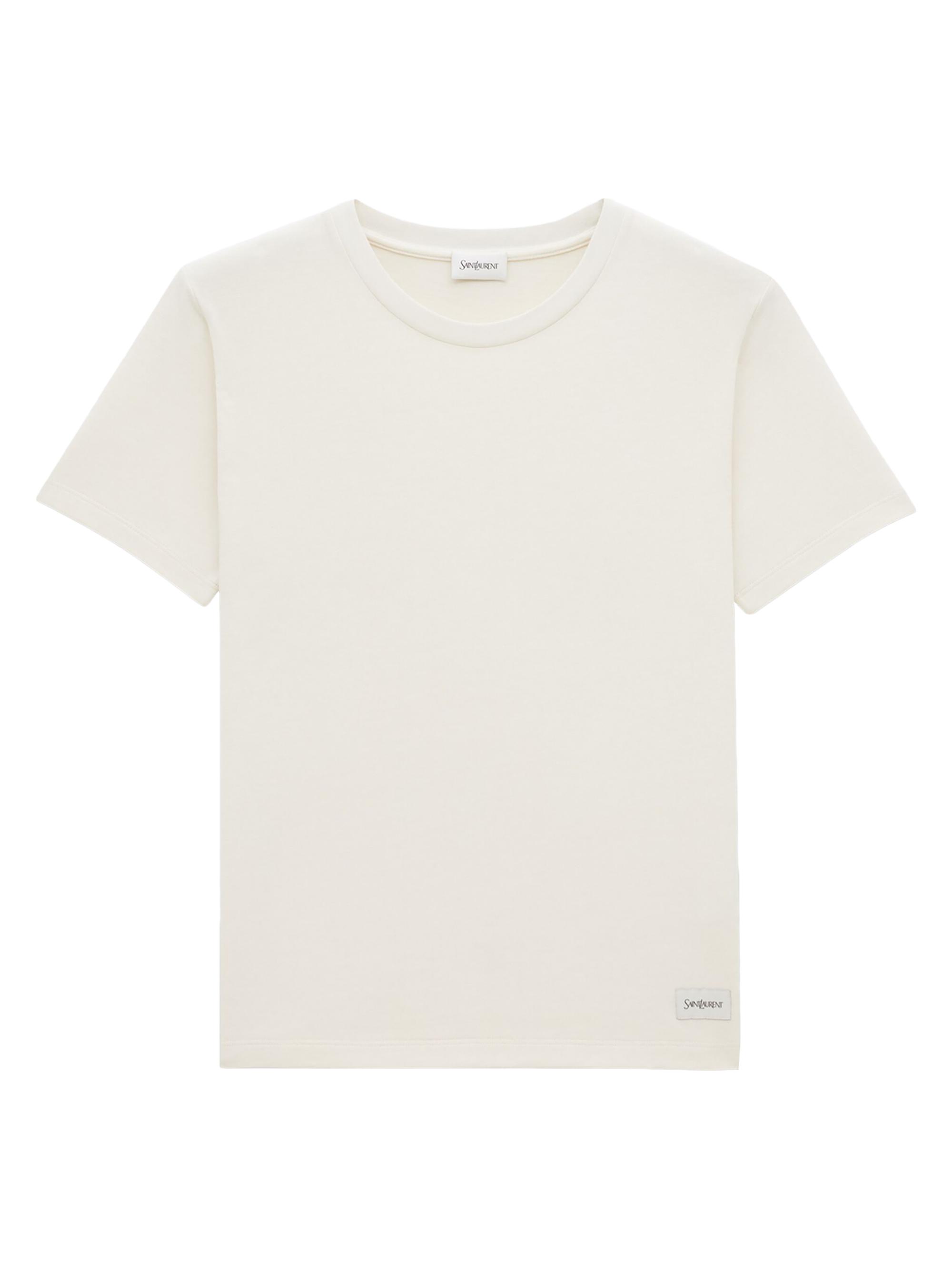 Saint Laurent Women's T-Shirt with Short Sleeve Crewneck - Natural