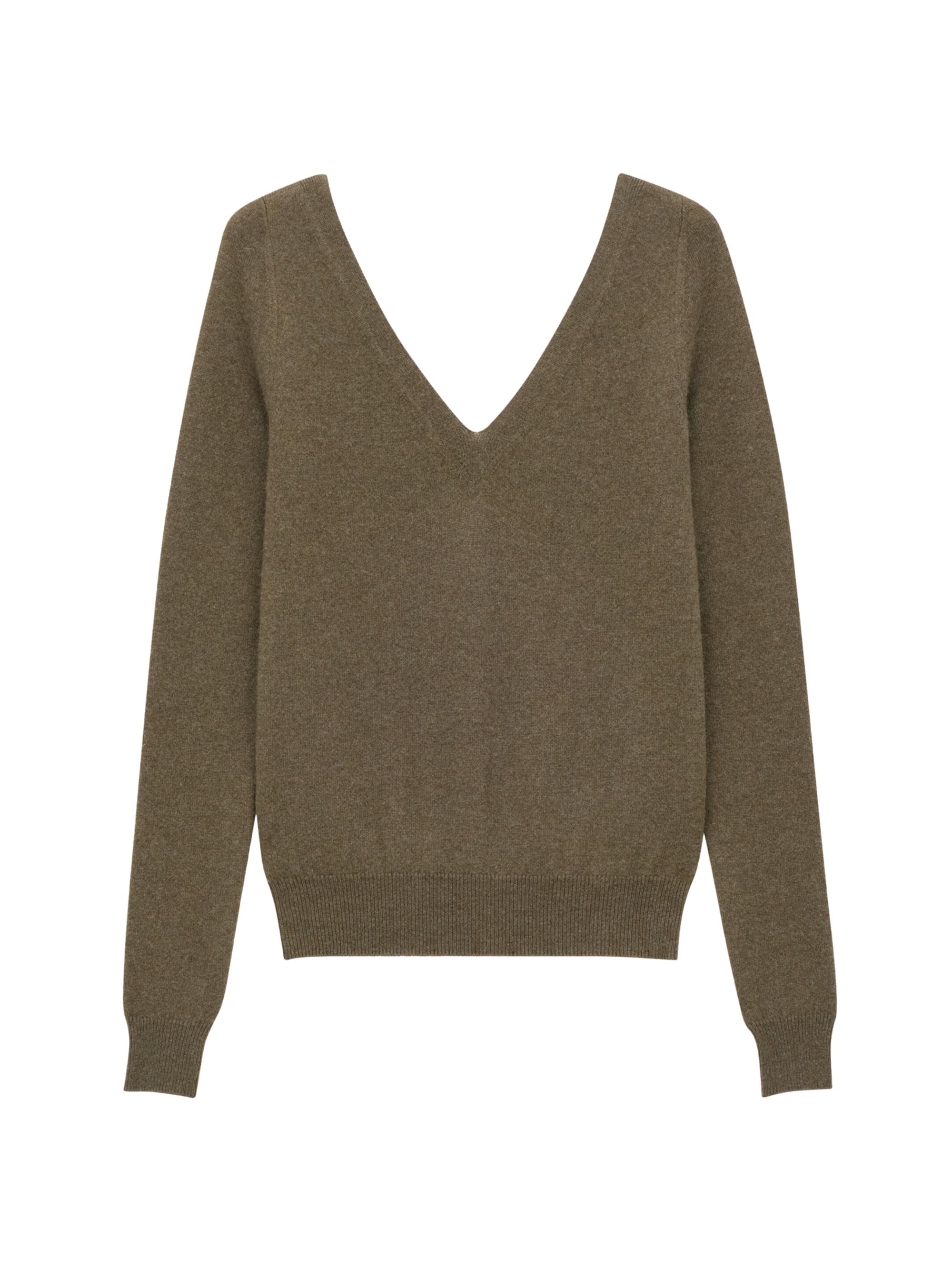 Saint Laurent Women's V-Neck Sweater in Cashmere - Kaki Militaire