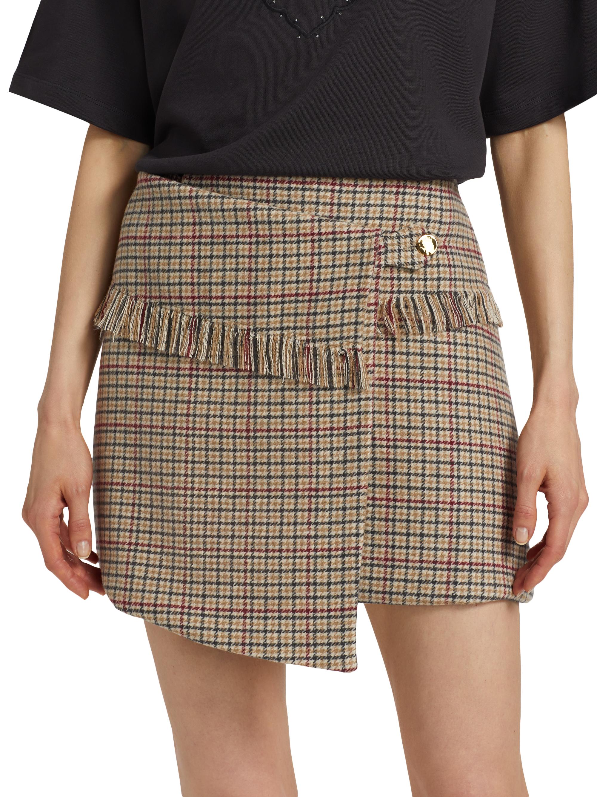 Ganni Check Wool-Blend Wrap Miniskirt | Saks Fifth Avenue