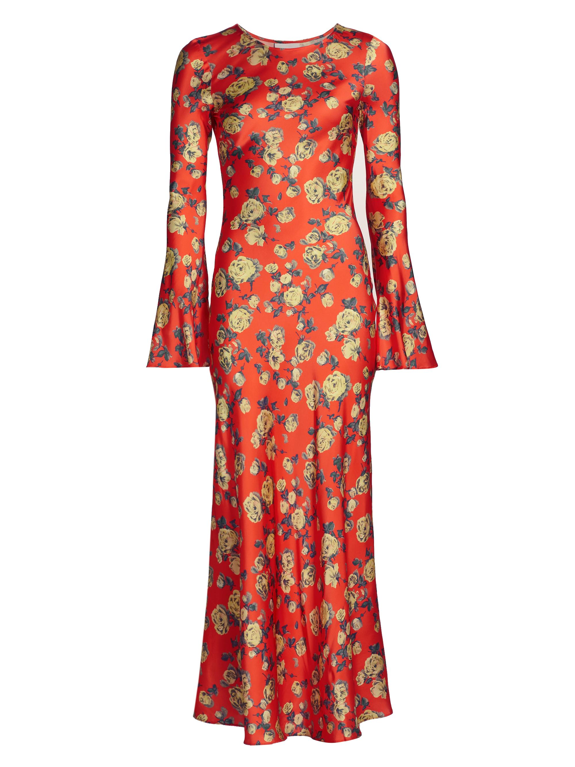 Ganni Women's Floral Satin Long Sleeve Maxi Dress - Poinciana