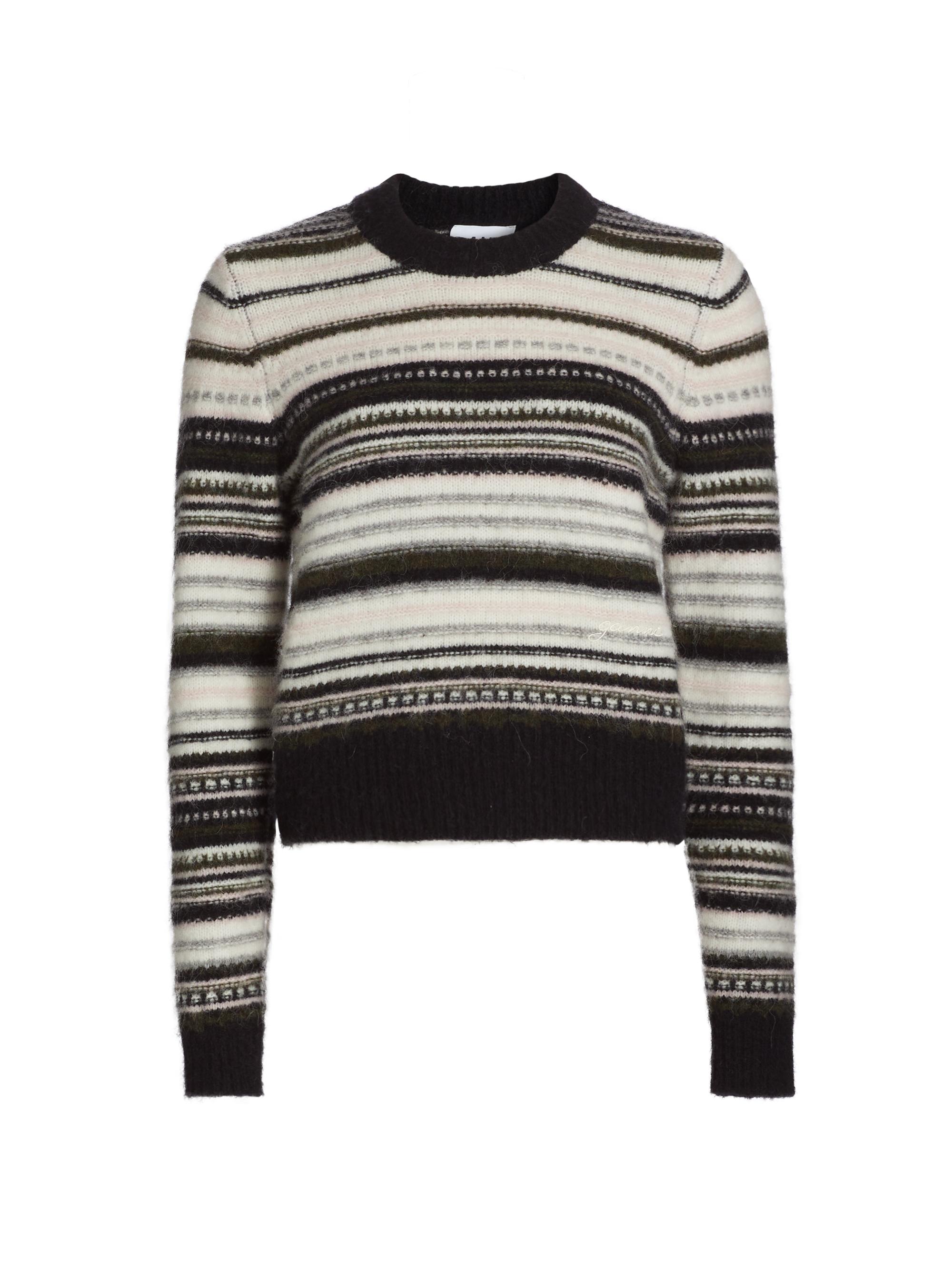 Ganni Women's Striped Alpaca-Blend Crewneck Sweater - Black