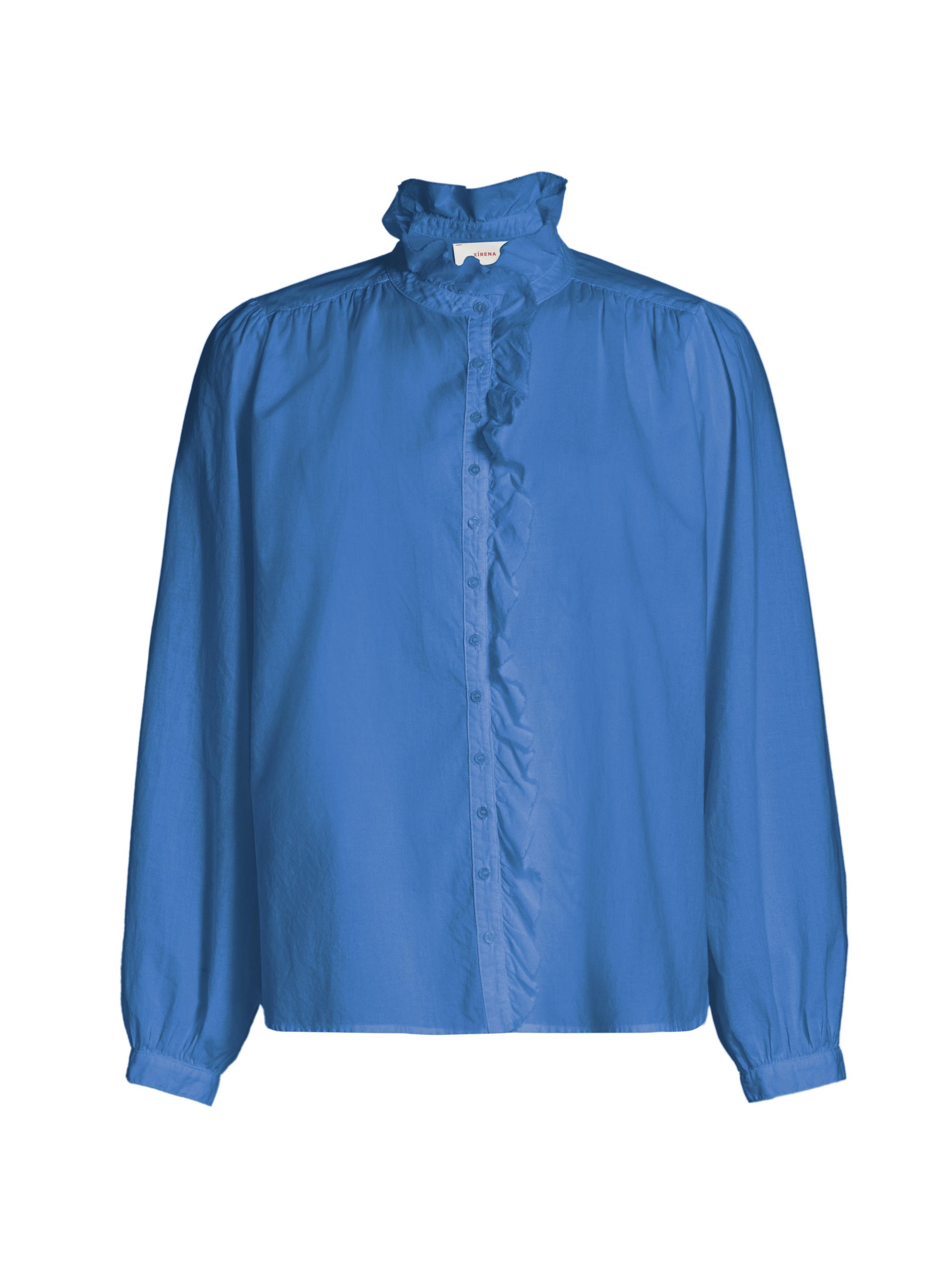 Xirena Women's Nicholson Cotton Ruffle-Neck Shirt - Deja Vu Blue