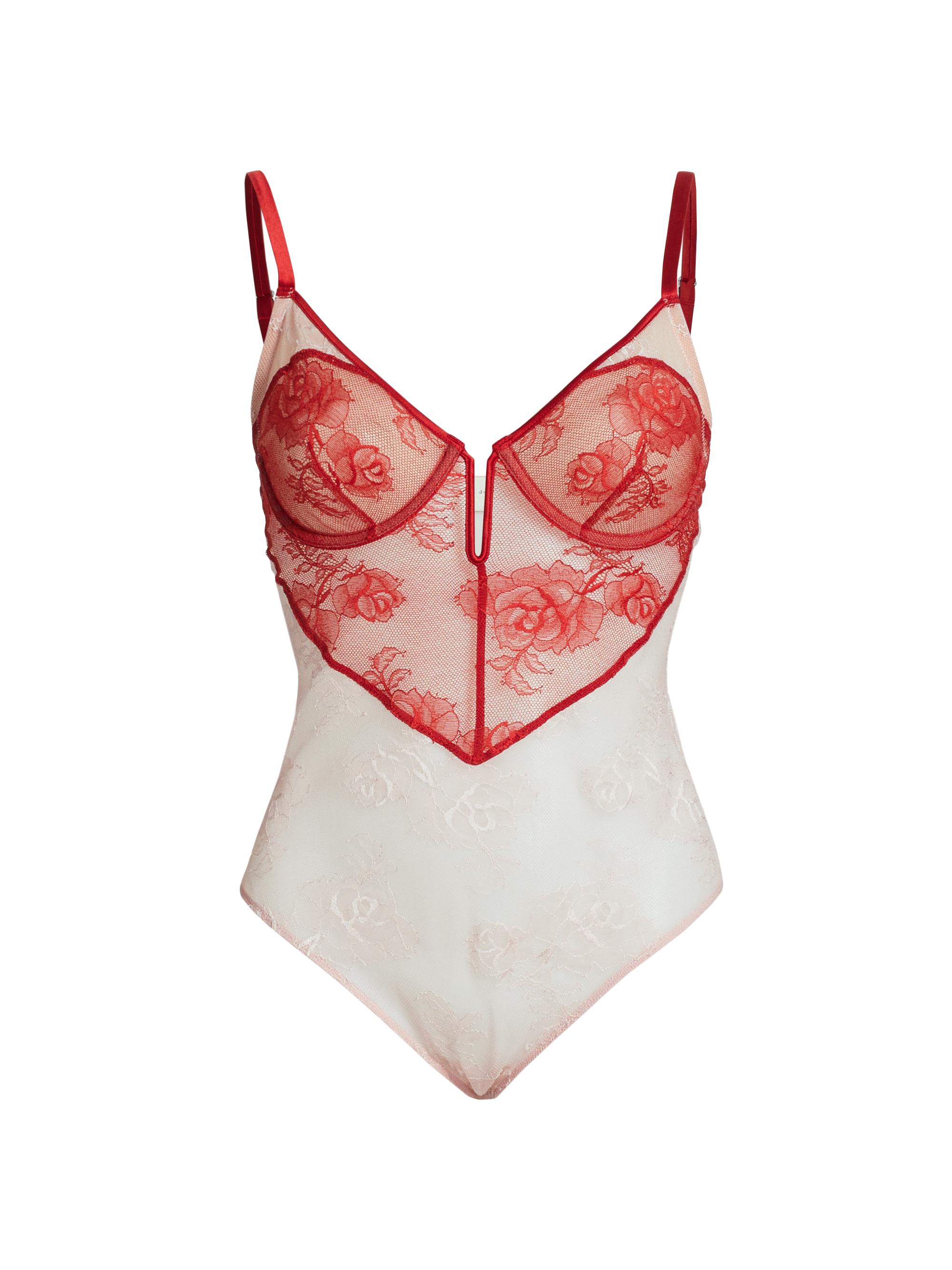 Fleur du Mal Women's Bouquet Lace Heart Bodysuit - Rouge