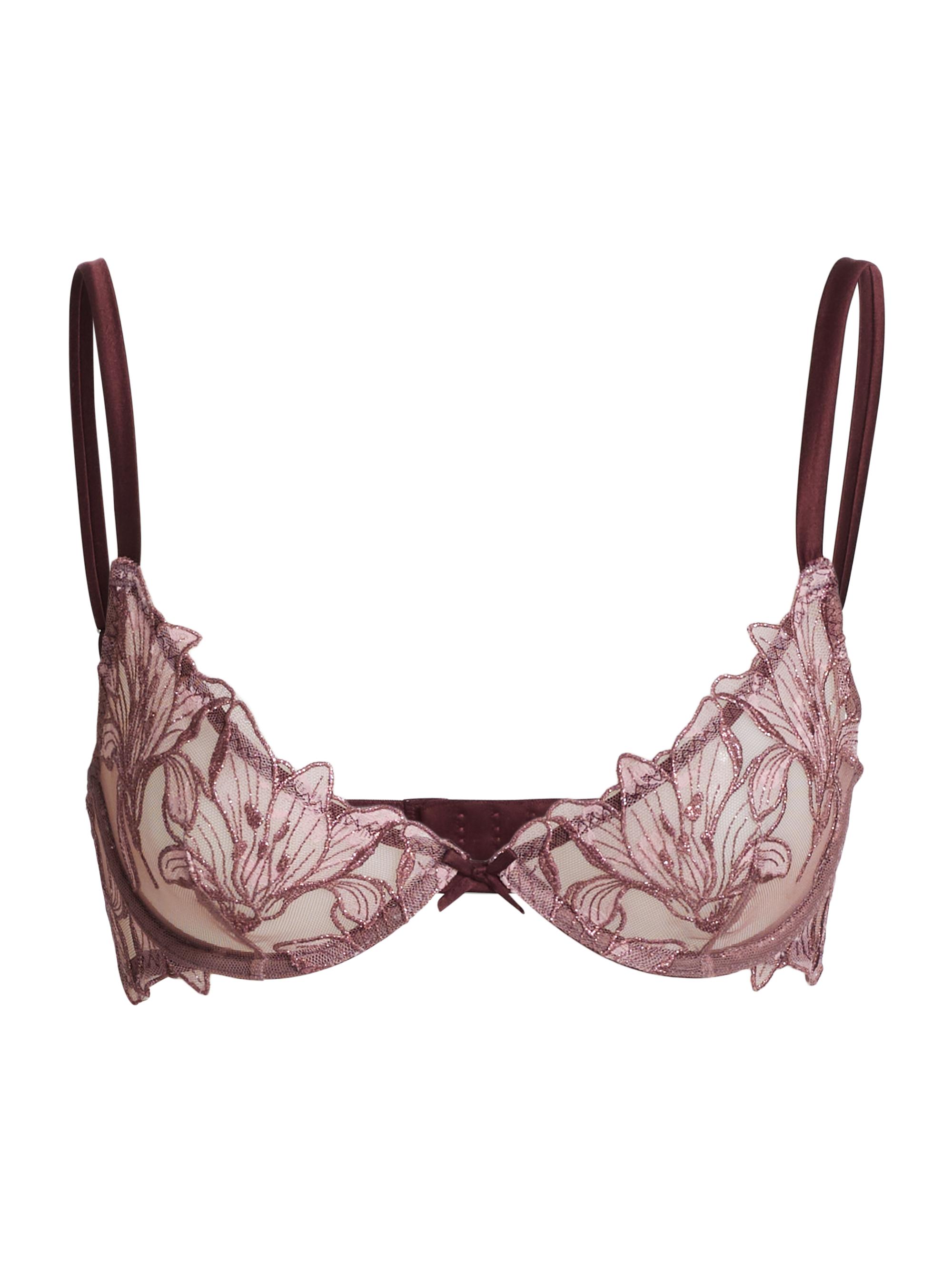 Fleur du Mal Women's Metallic Lace Lily Embroidery Demi Bra - Amarena