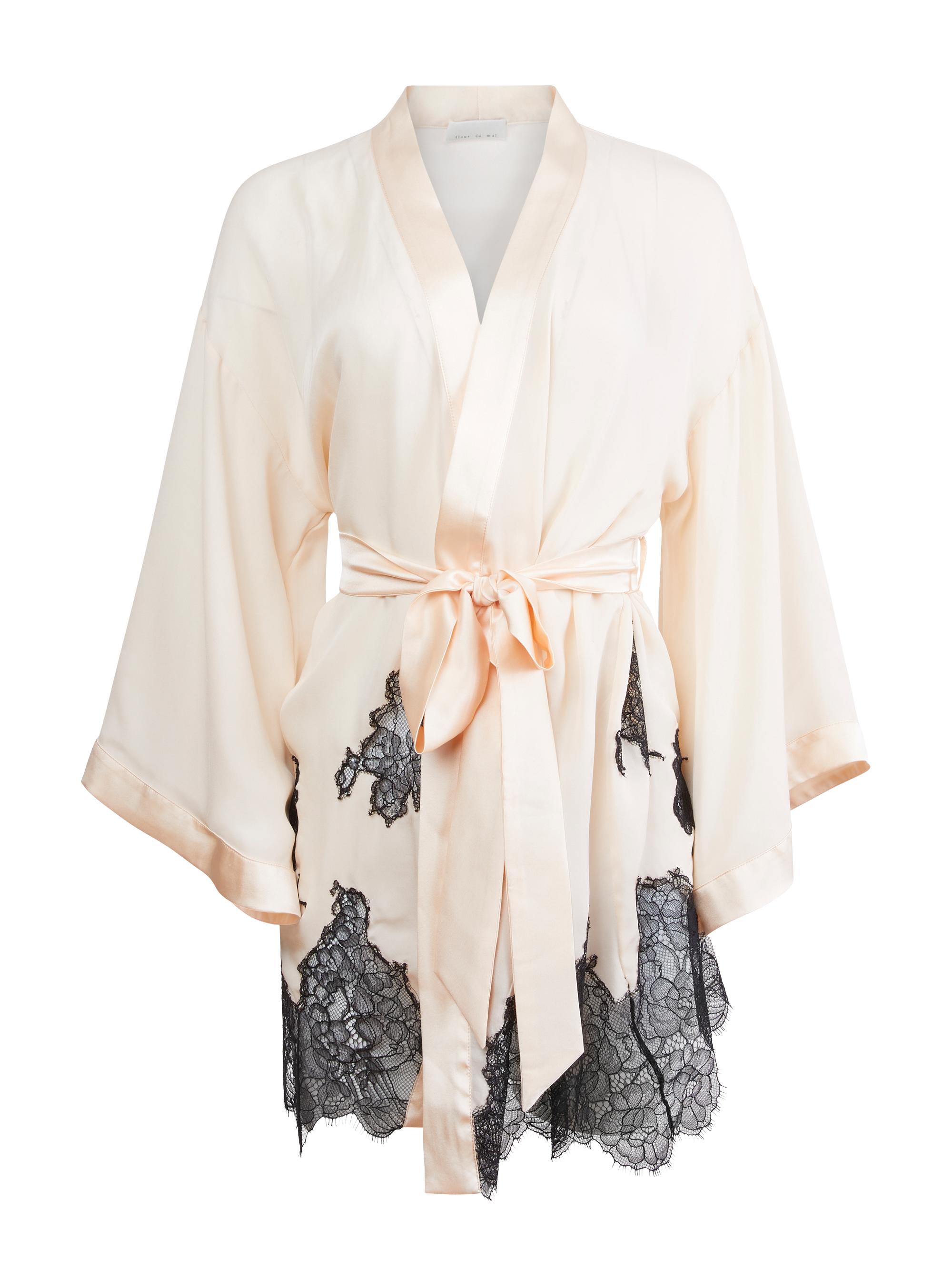 Fleur du Mal Women's Lace Appliqué Silk-Blend Robe - Cloud