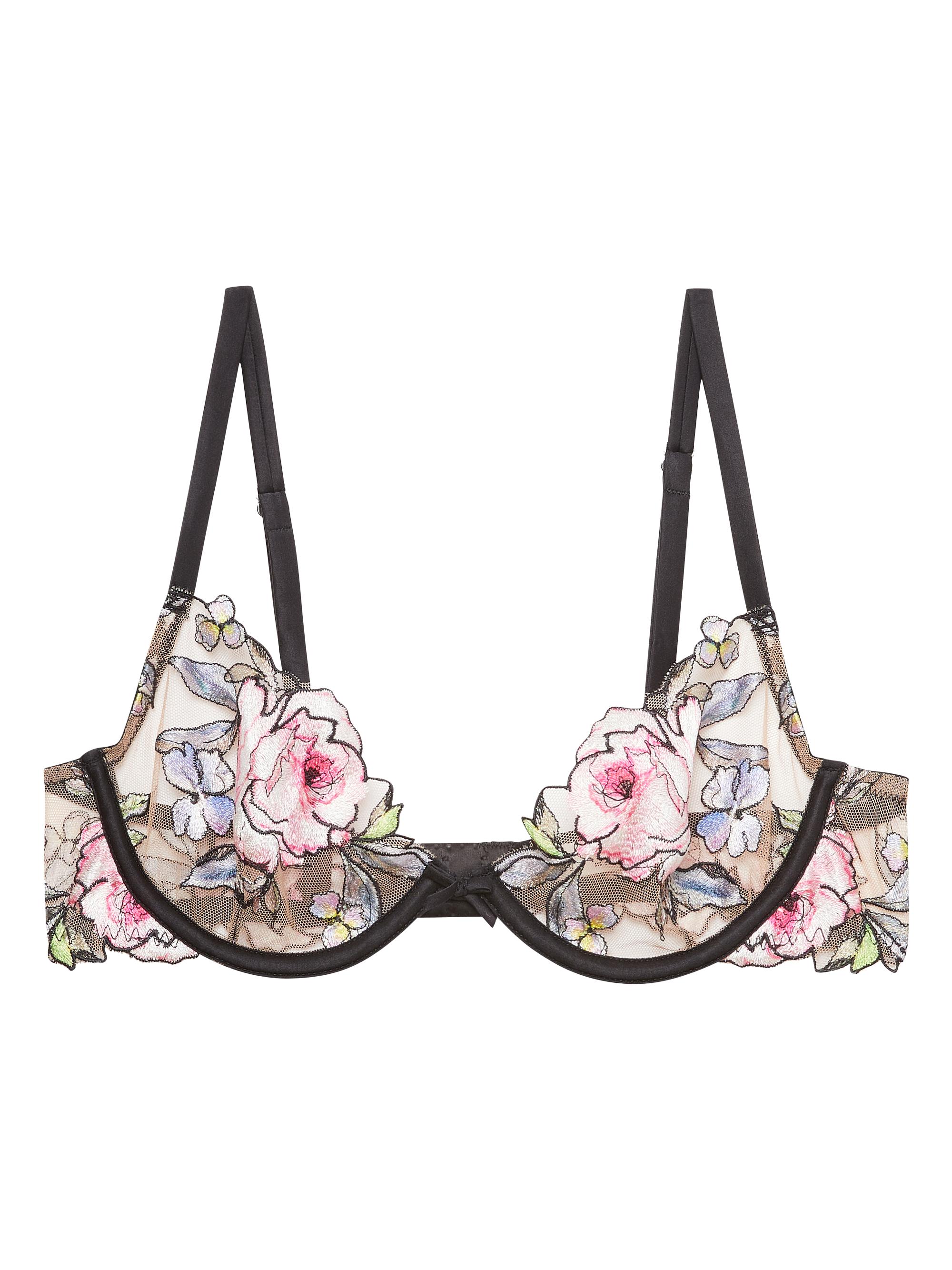 Fleur du Mal Women's Fidelia Floral Embroidered Silk-Tulle Demi Bra - Black