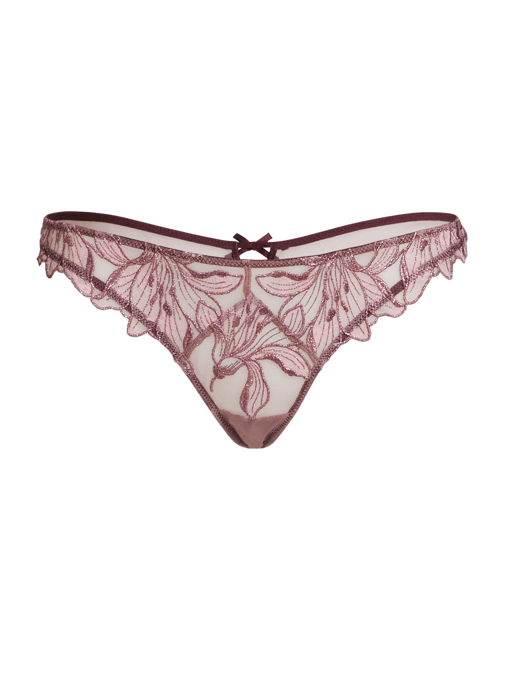Fleur du Mal Women's Metallic Lace Lily Embroidery Thong - Amarena