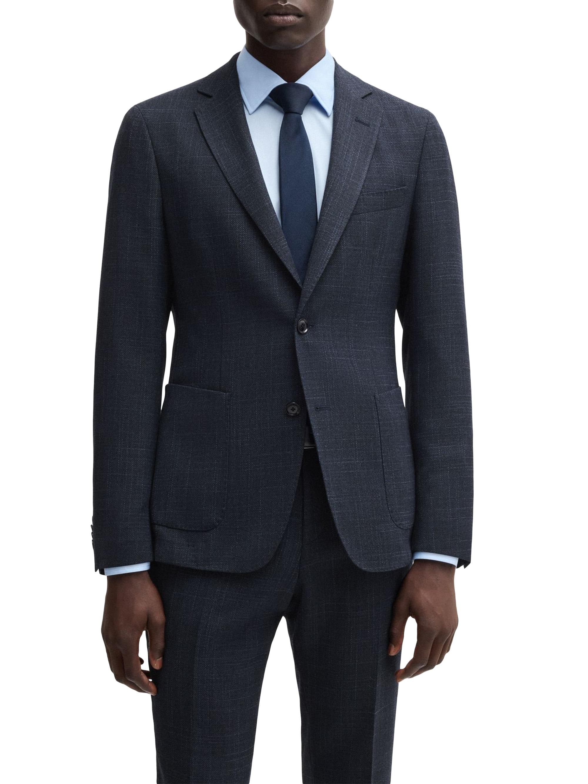 BOSS Men's Slim Fit Jacket in Micro Patterned Stretch Cloth - Dark Blue