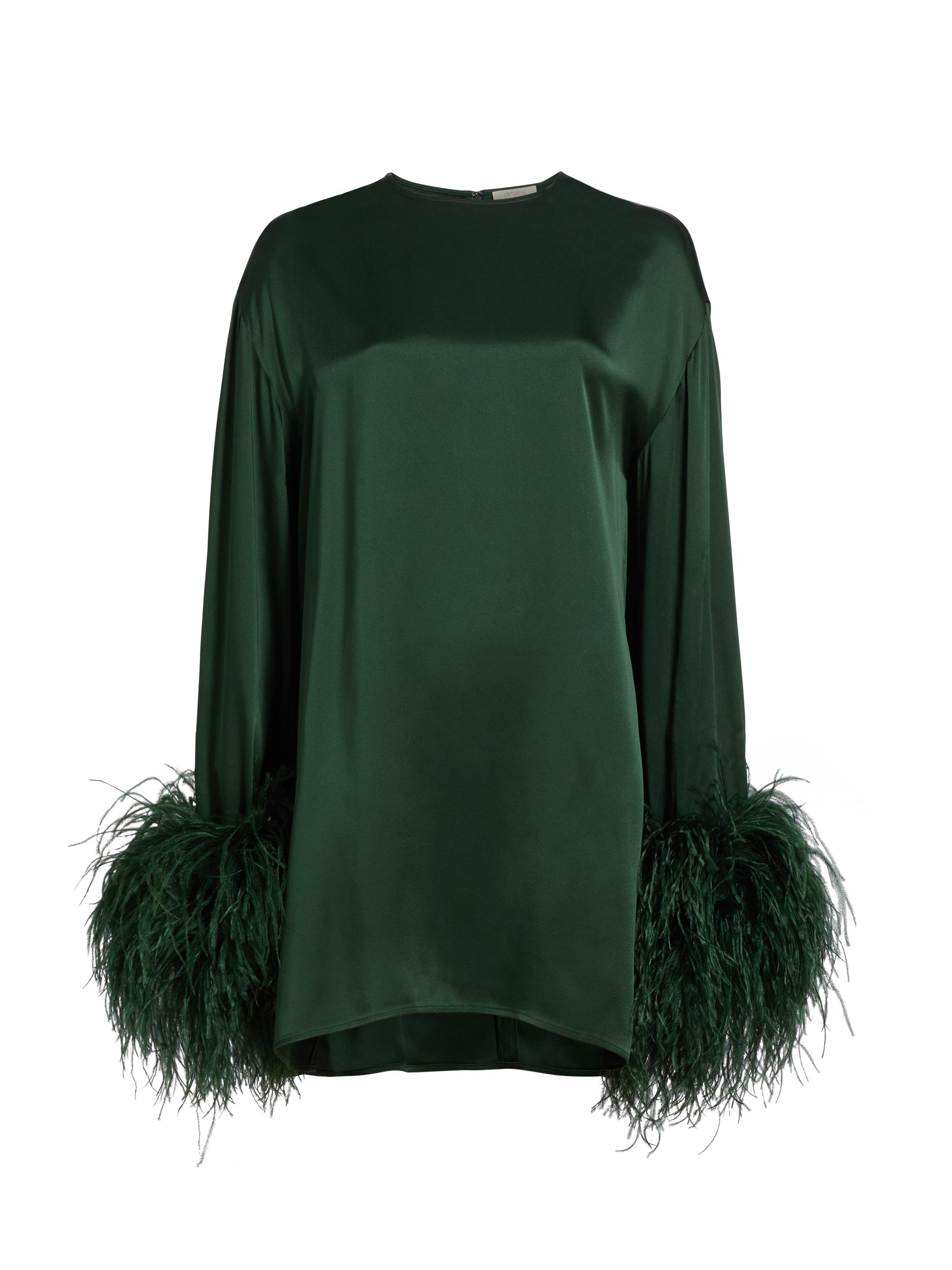 LaPointe Women's Feather-Trimmed Satin Shift Minidress - Forest