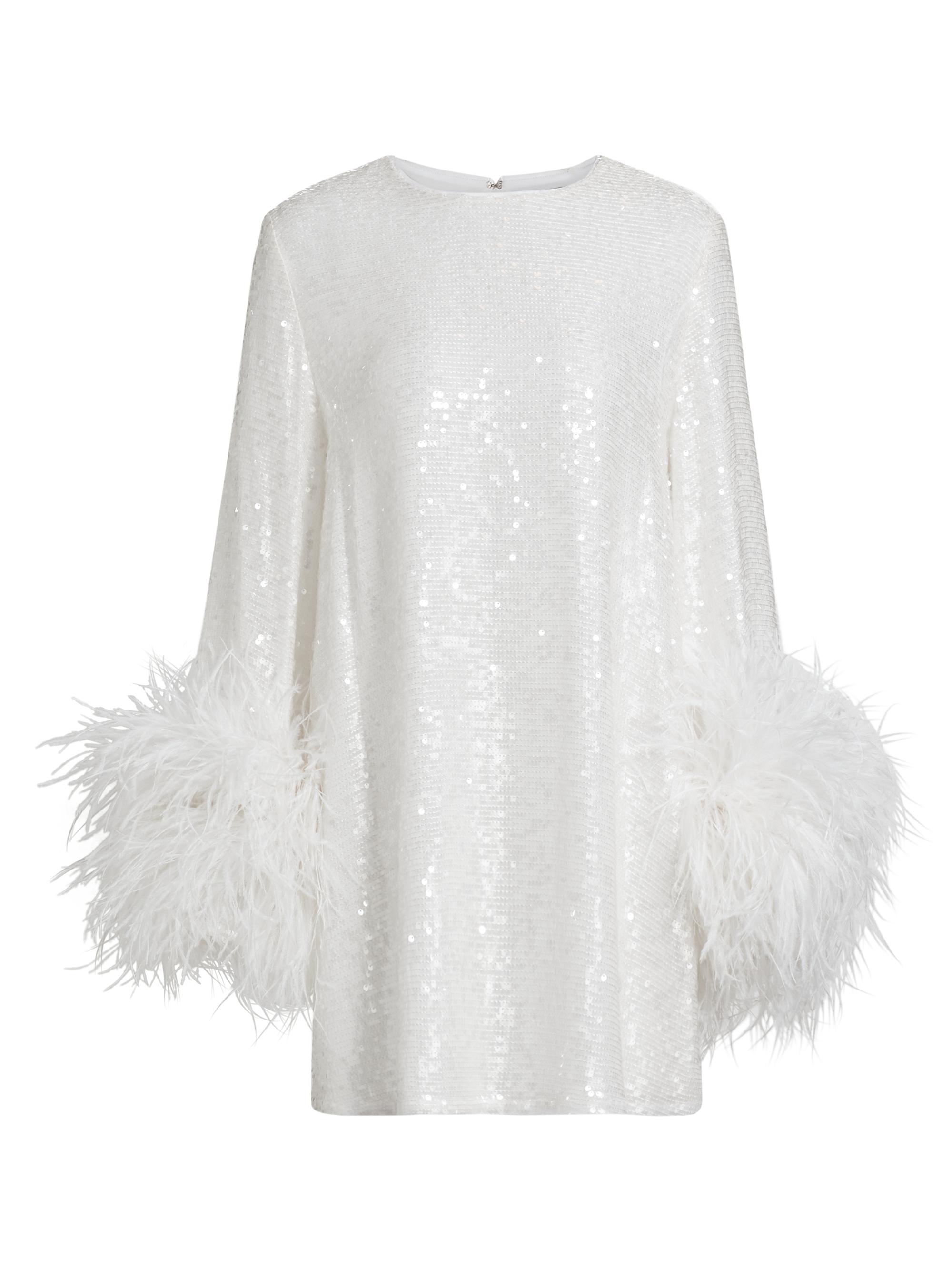 LaPointe Women's Sequin Ostrich-Feather Shift Dress - White