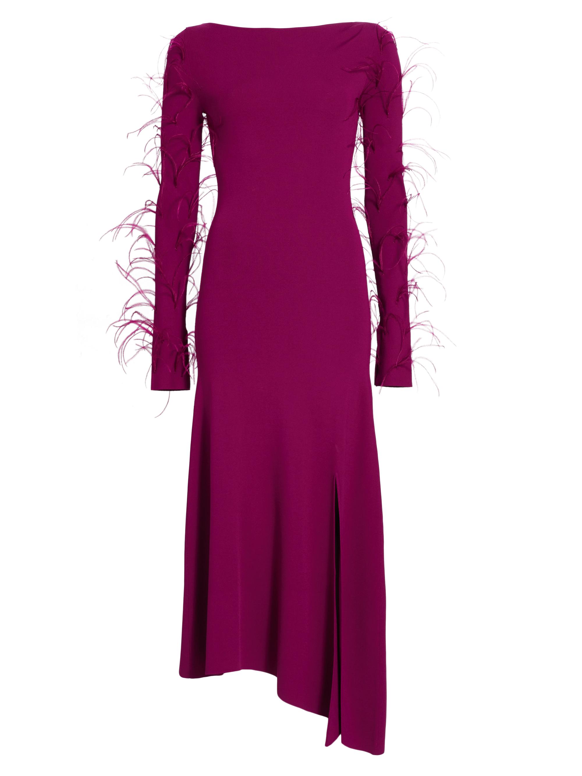 LaPointe Women's Feather-Trimmed Stretch Maxi-Dress - Berry