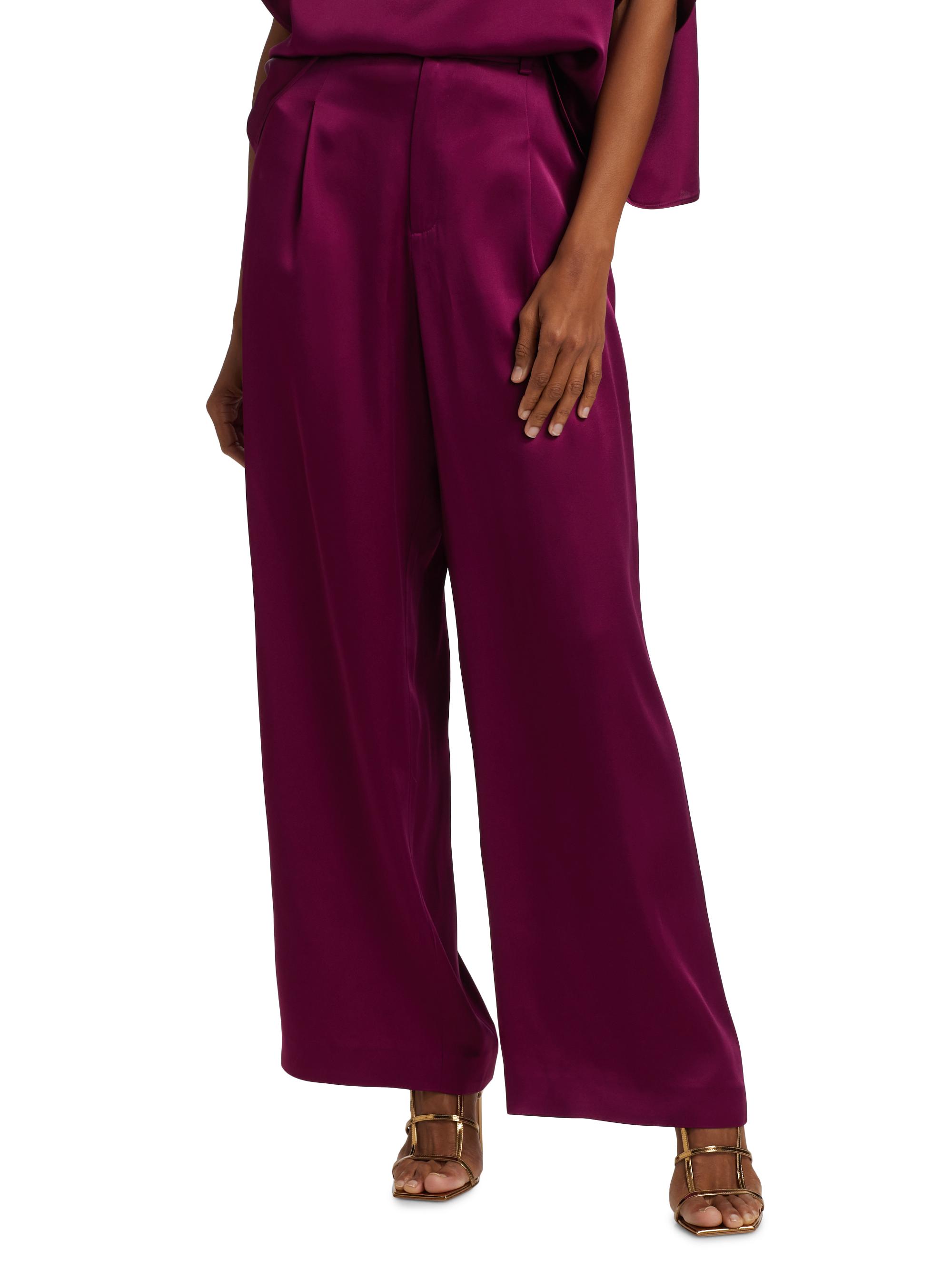 LaPointe Women's Relaxed Pleated Satin Pants - Berry | Thumbnail 3