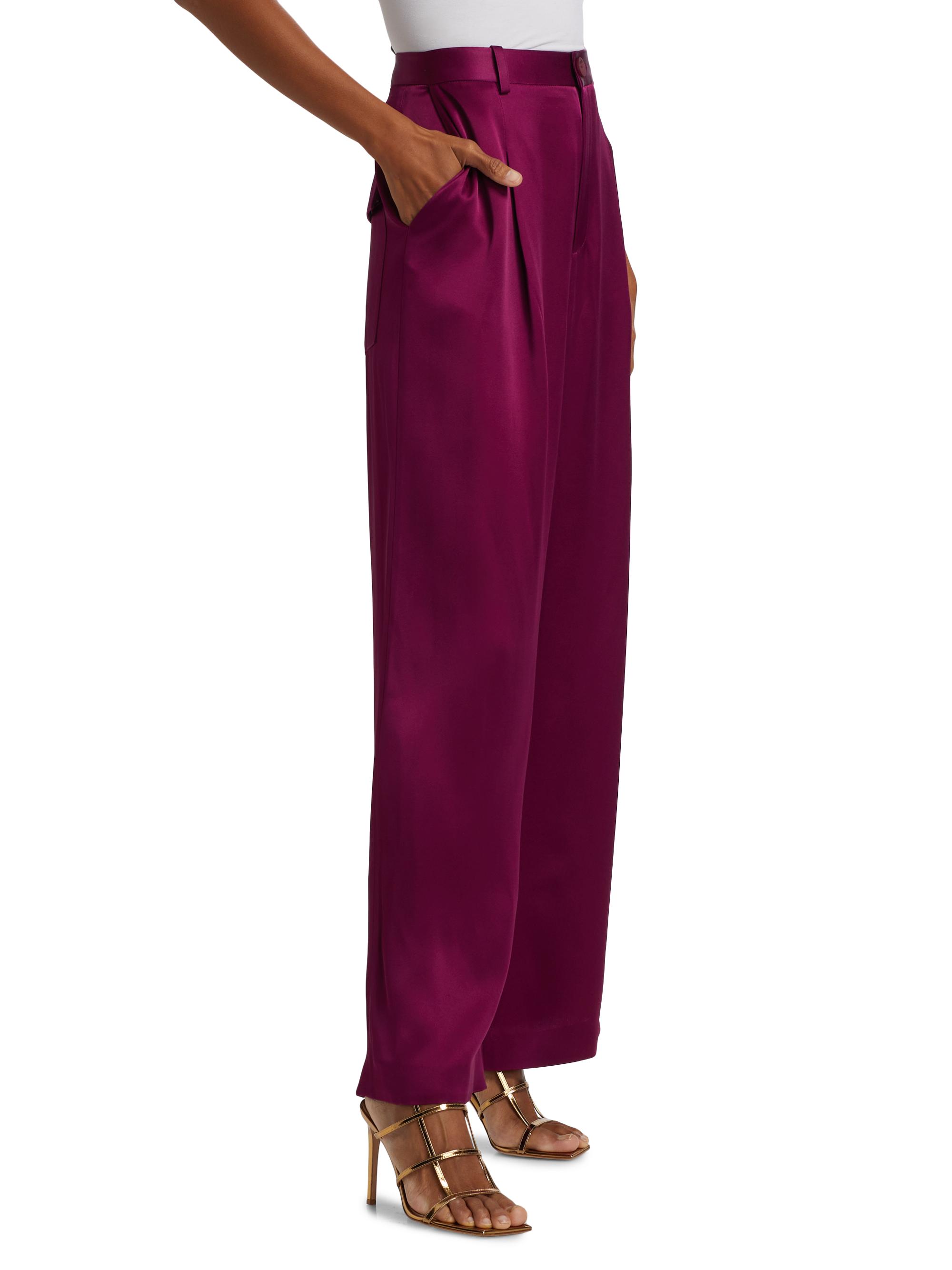 LaPointe Women's Relaxed Pleated Satin Pants - Berry | Thumbnail 4