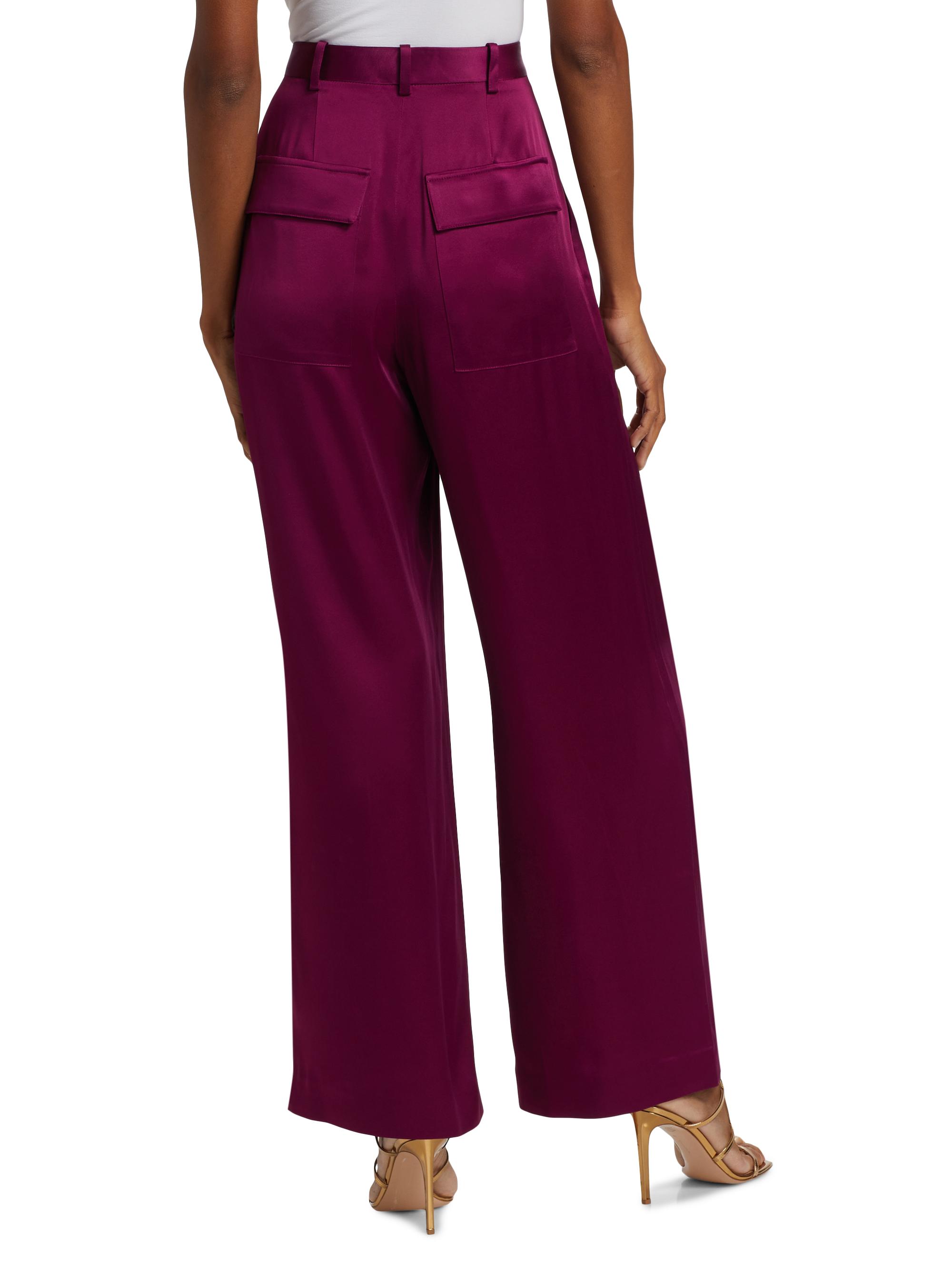 LaPointe Women's Relaxed Pleated Satin Pants - Berry | Thumbnail 5