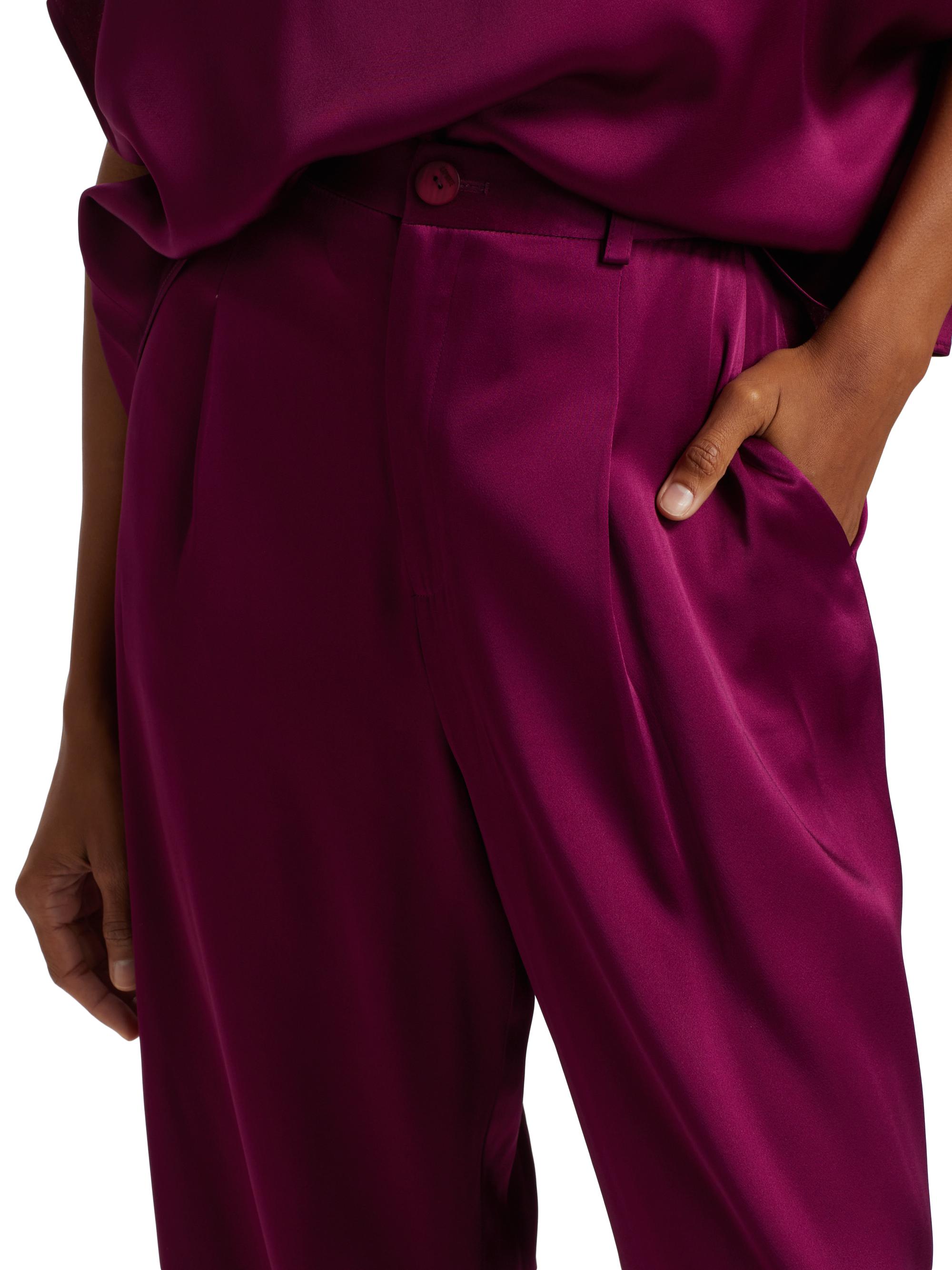 LaPointe Women's Relaxed Pleated Satin Pants - Berry | Thumbnail 6