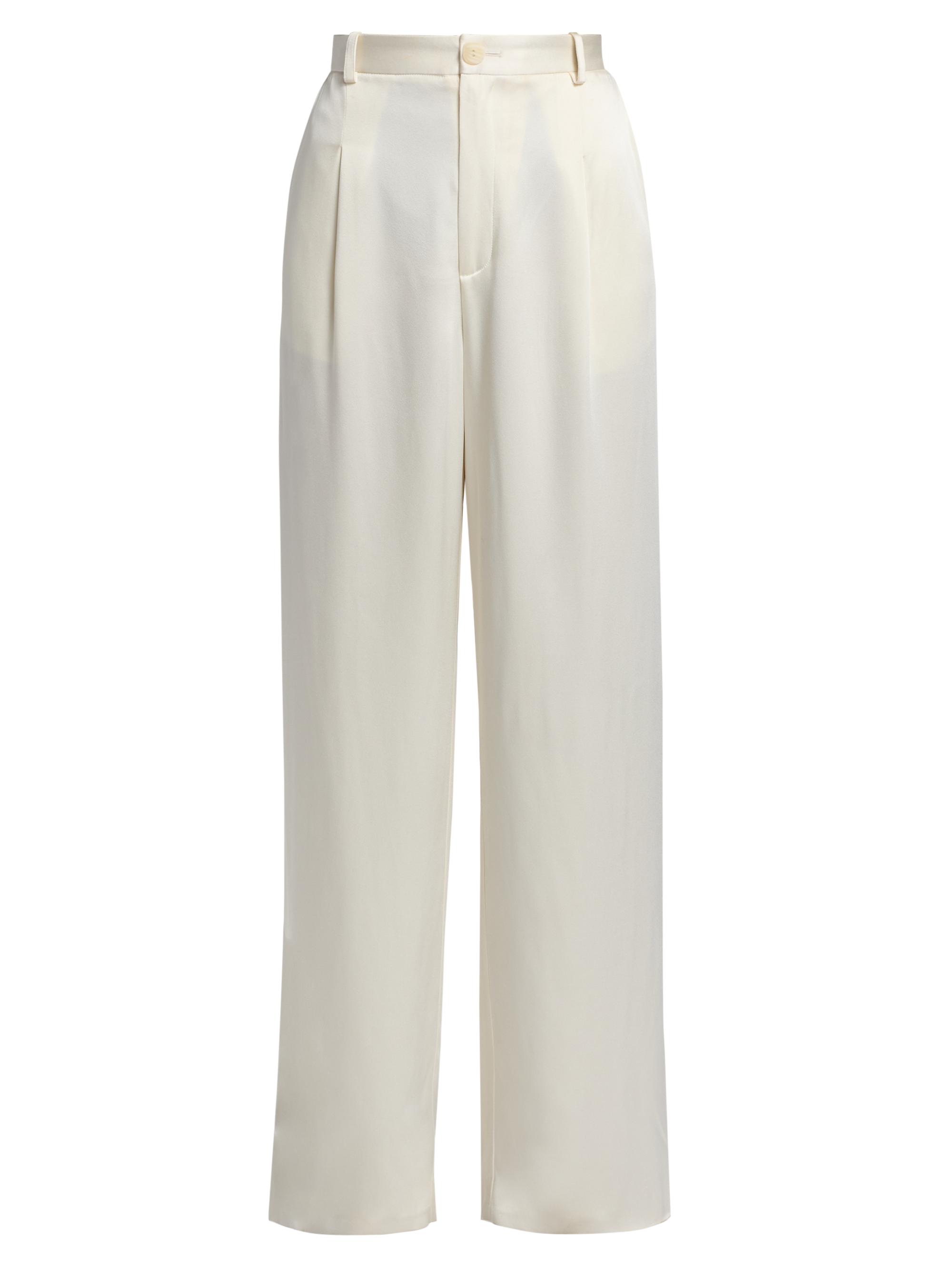 LaPointe Women's Relaxed Pleated Satin Pants - Cream