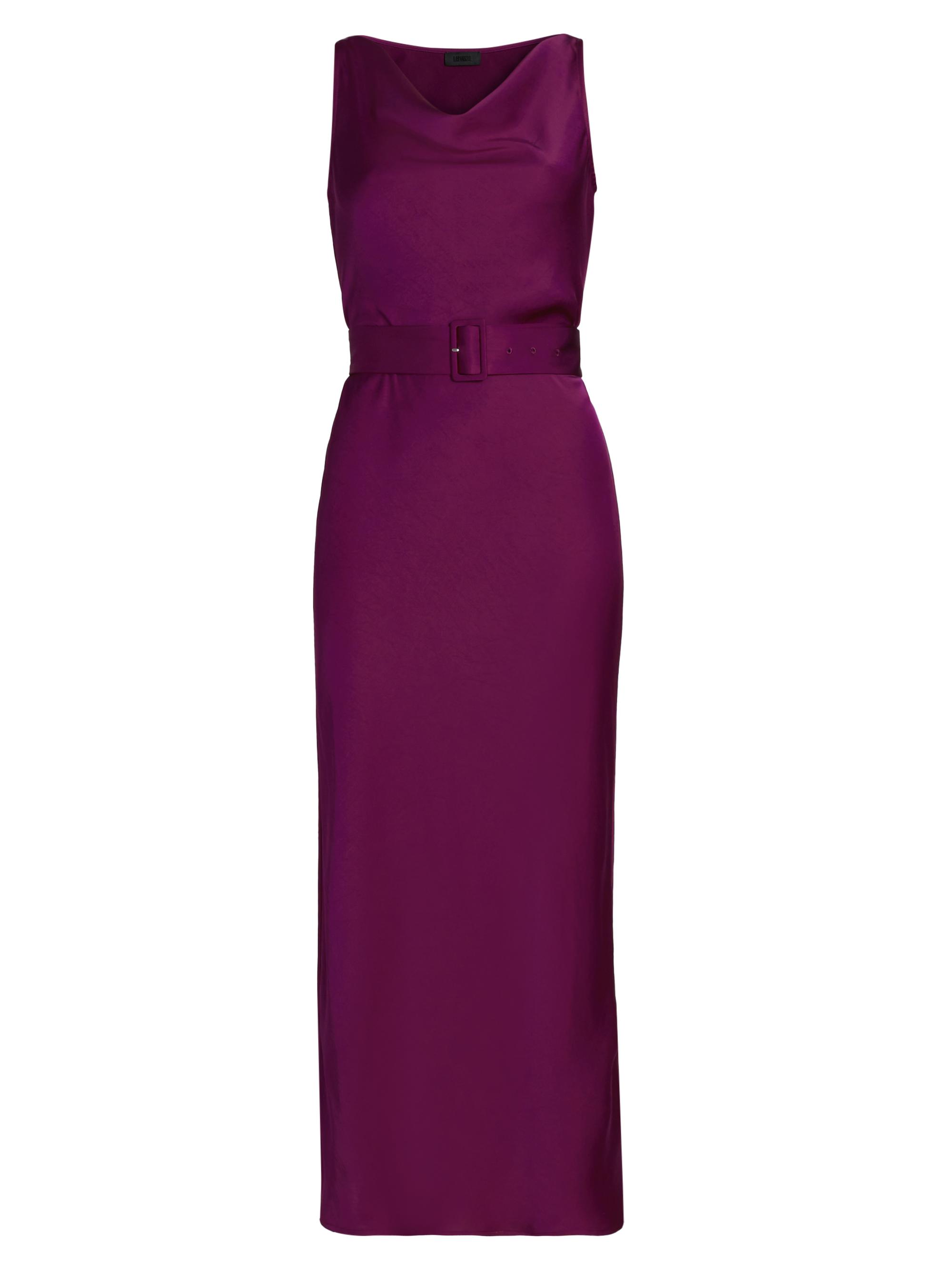LaPointe Women's Satin Belted Cowlneck Midi-Dress - Berry