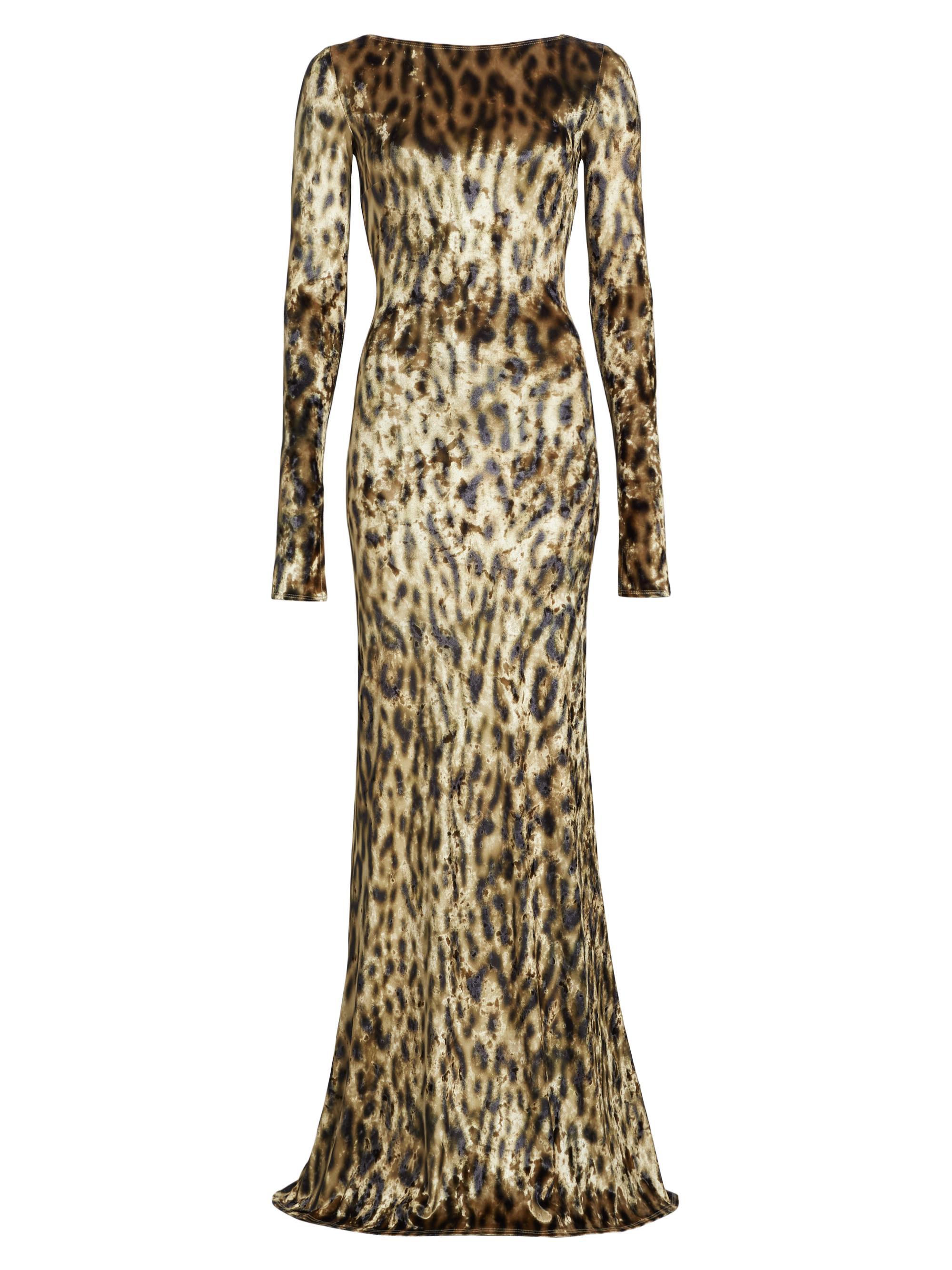 LaPointe Women's Leopard Velvet Boatneck Gown - Leopard