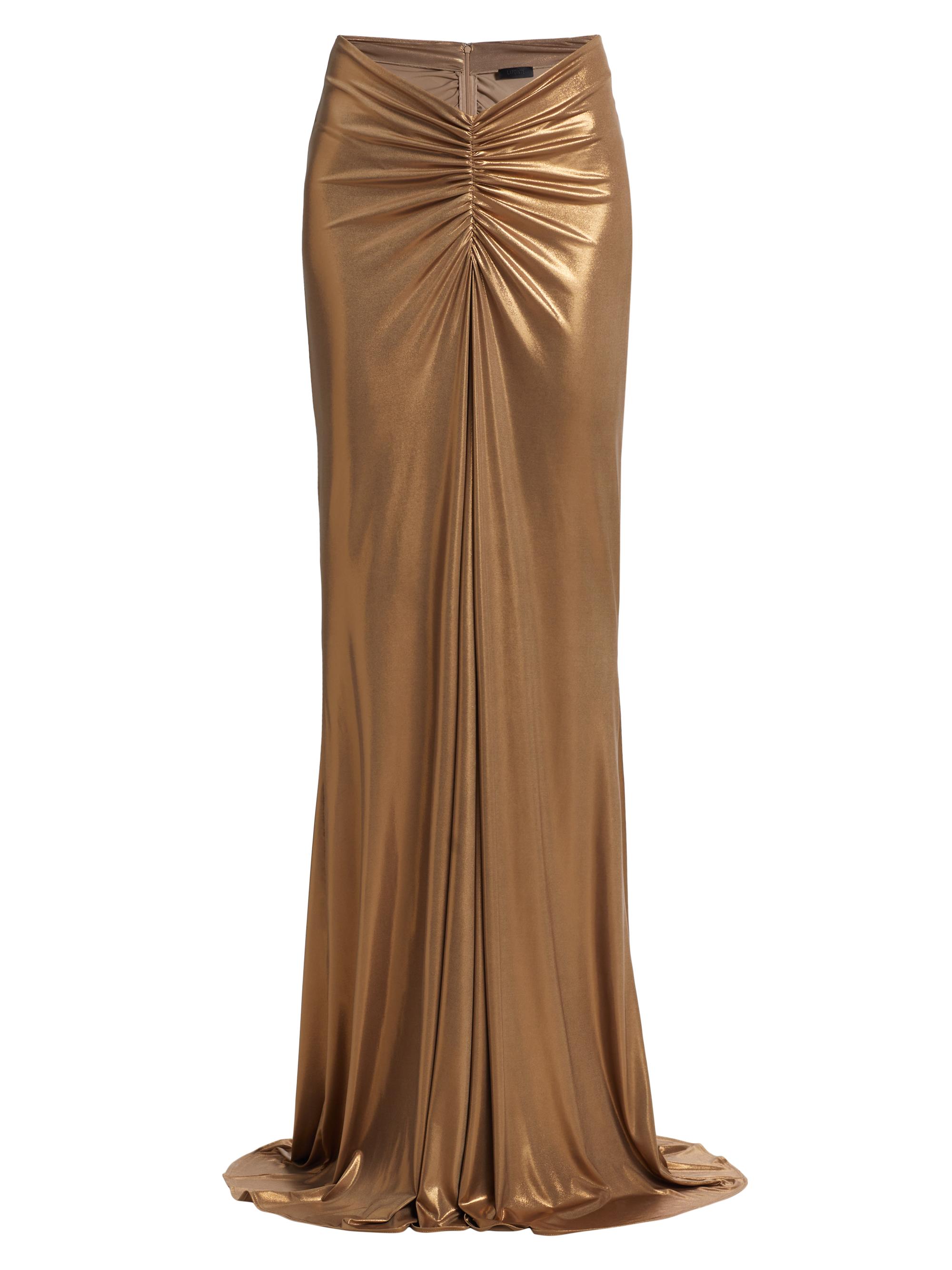 LaPointe Women's Coated Jersey Ruched Maxi Skirt - Pale Gold