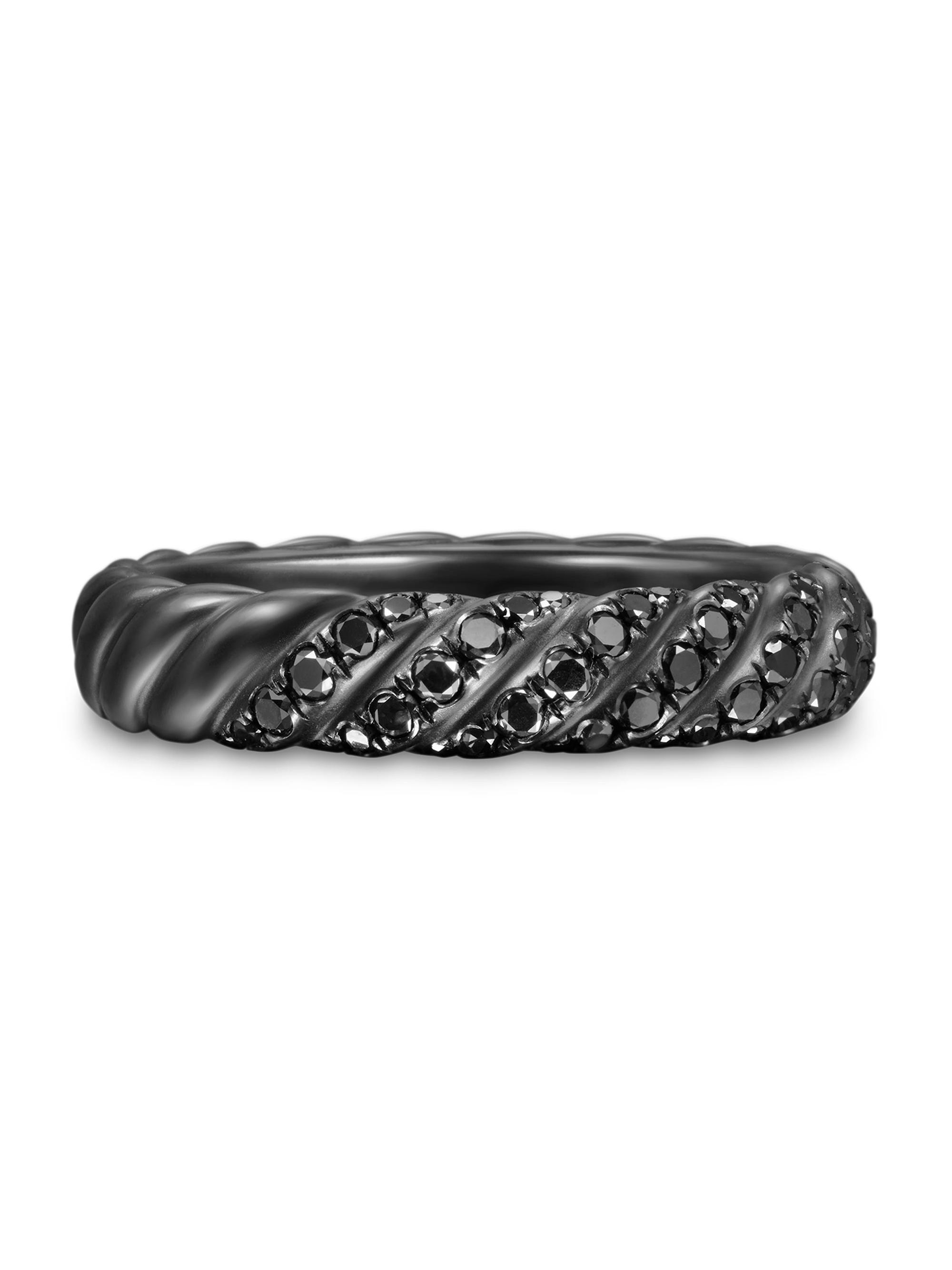 David Yurman Women's Sculpted Cable Band Ring in Black Titanium - Black Diamond