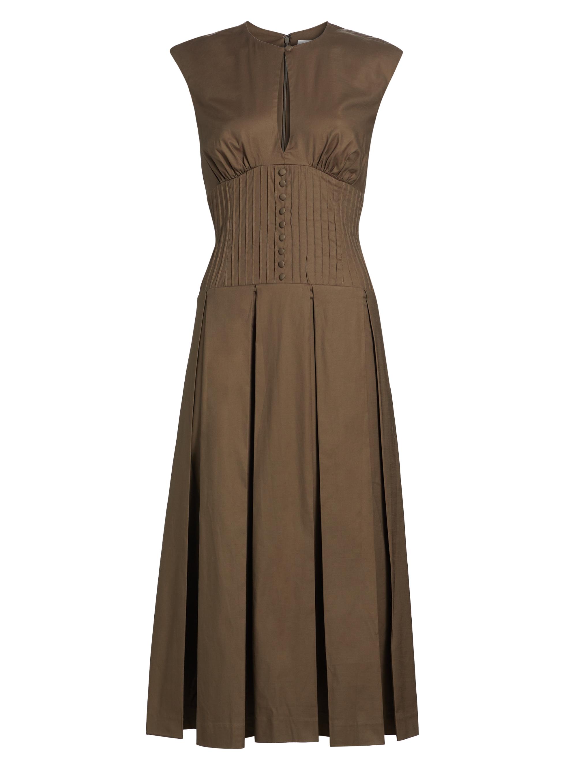 Reformation Women's Renaie Box-Pleated Stretch Cotton Dress - Morel