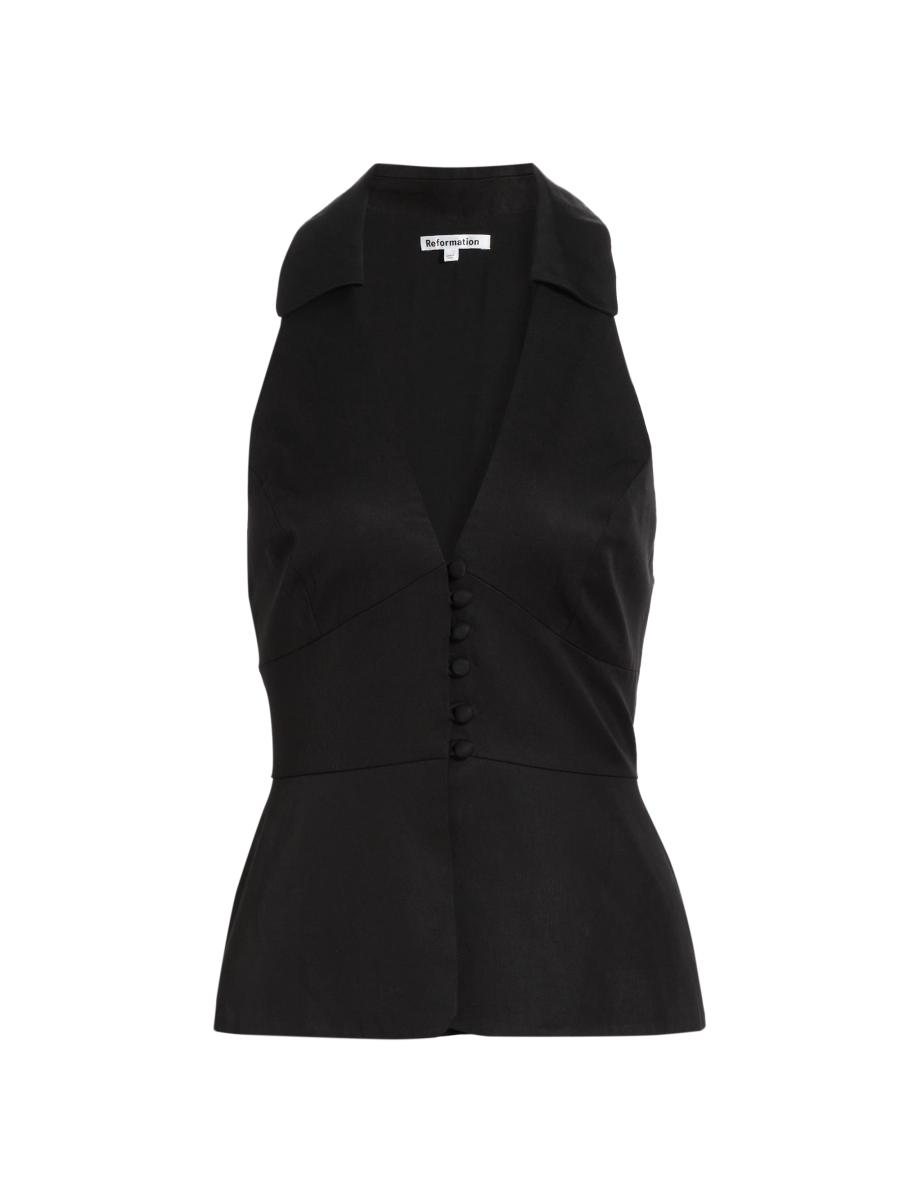 ★2024SS新作★RONRON★LACE LINE RIBBON SLEEVELESS Falyn Sleeveless V-Neck Tank Top in black | Ramy Brook