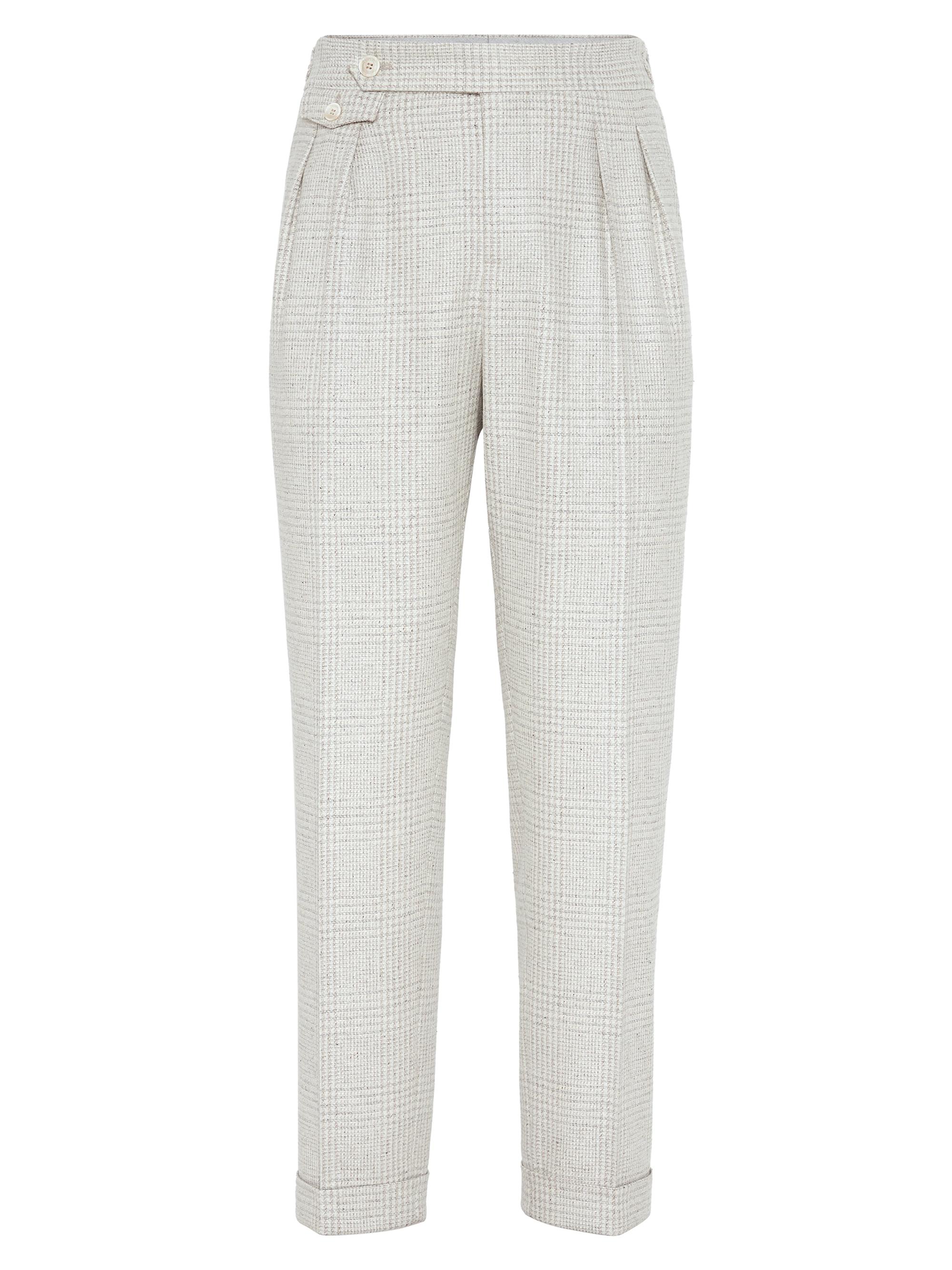 Brunello Cucinelli Men's Prince of Wales Leisure Fit Trousers with Pleats - Sand
