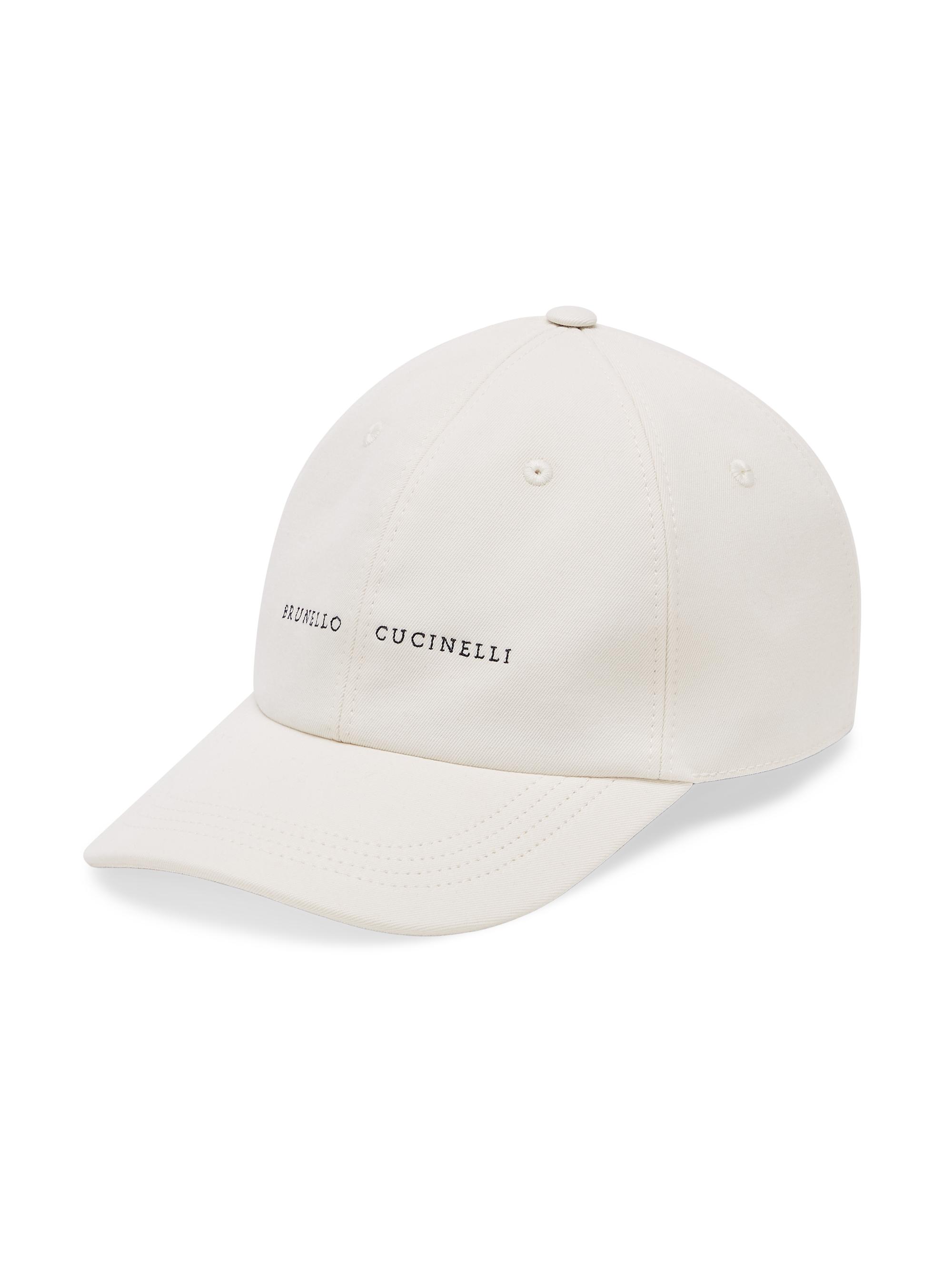 Brunello Cucinelli Men's Baseball Cap in Twisted Cotton Gabardine with Embroidery - Off White