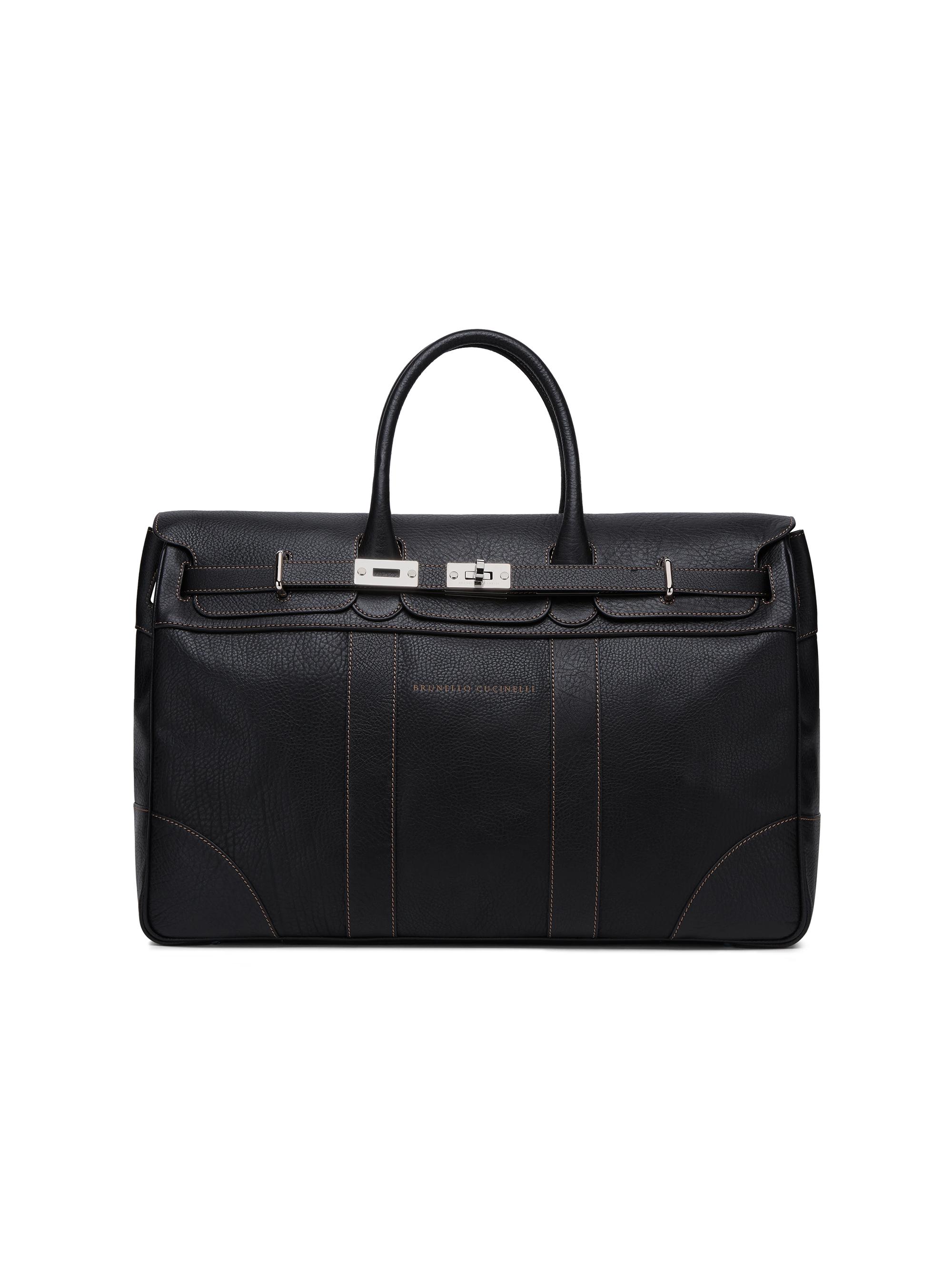 Brunello Cucinelli Men's Grained Calfskin Country Weekender Bag - Black