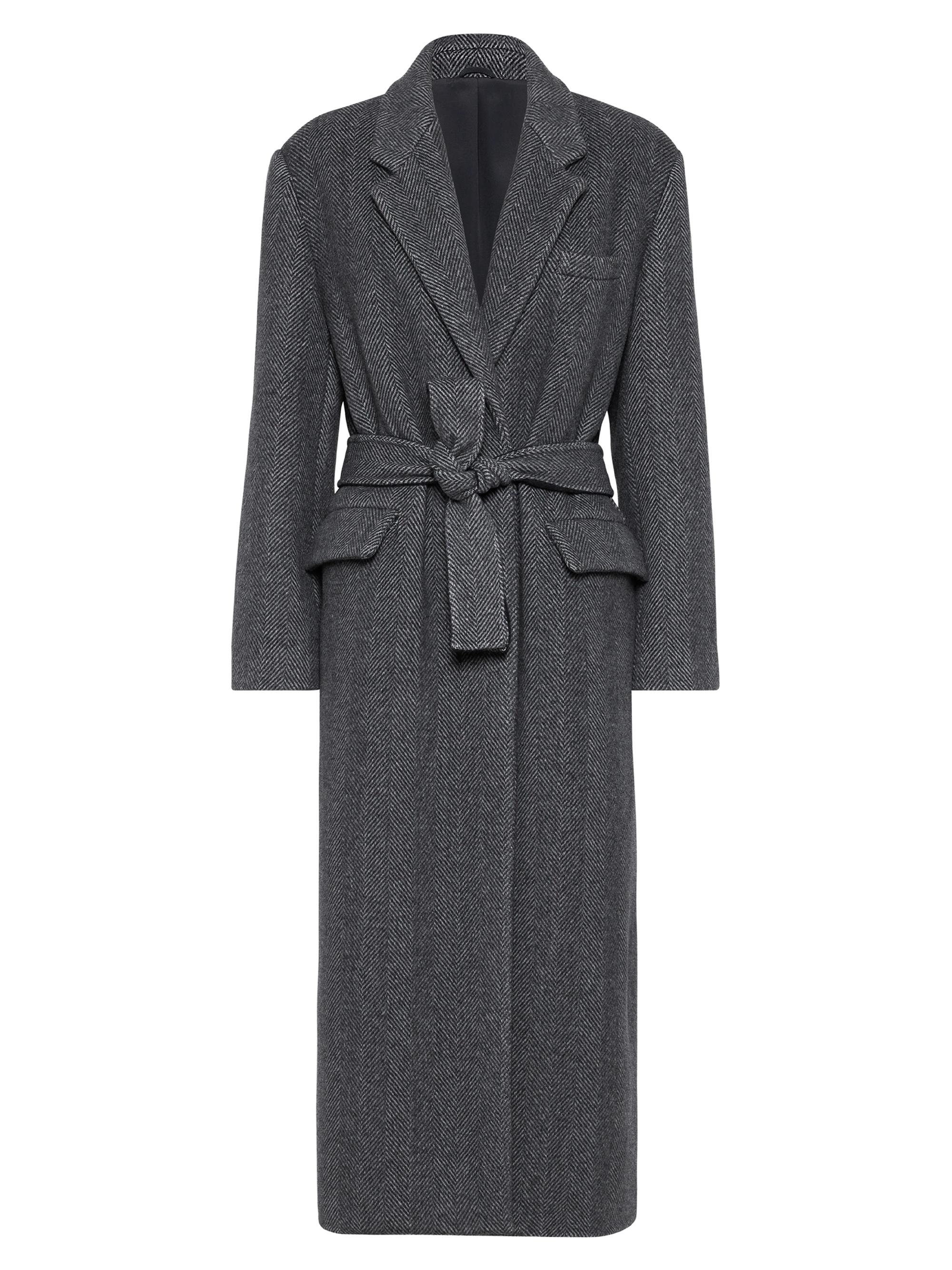 Brunello Cucinelli Women's Hand Crafted Virgin Wool and Cashmere Double Chevron Cloth Coat - Anthracite