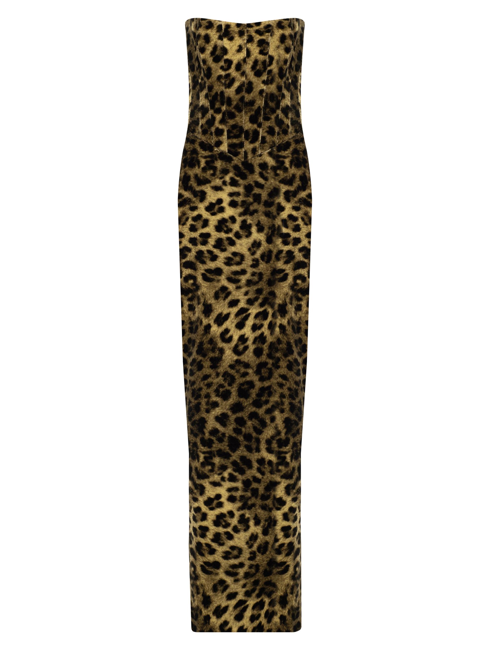 The New Arrivals Ilkyaz Ozel Women's Ambra Leopard Corset Maxi Dress - Sauvage