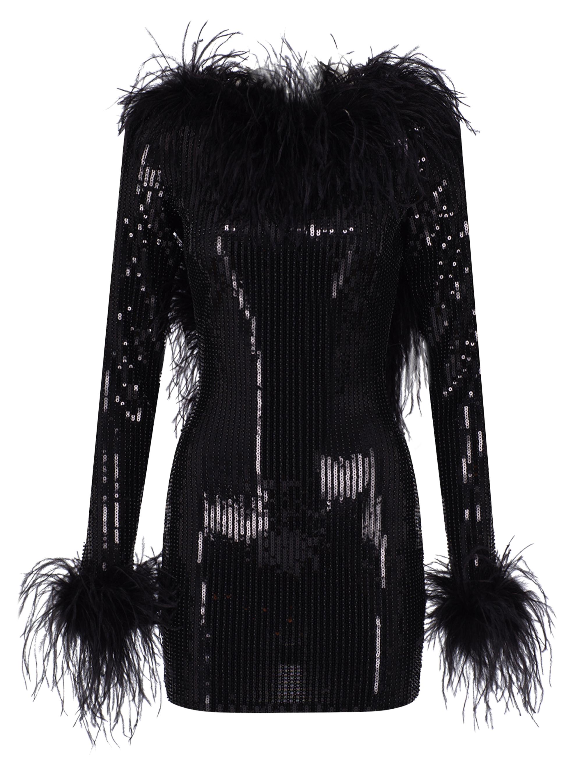The New Arrivals Ilkyaz Ozel Women's Juises Sequined & Feather Minidress - Film Noir