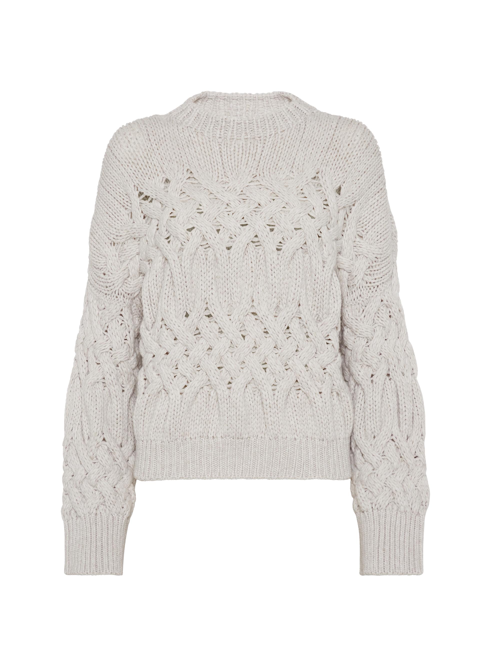 Brunello Cucinelli Women's Twisted Cables Sweater in Cashmere Feather Yarn - Pearl Grey