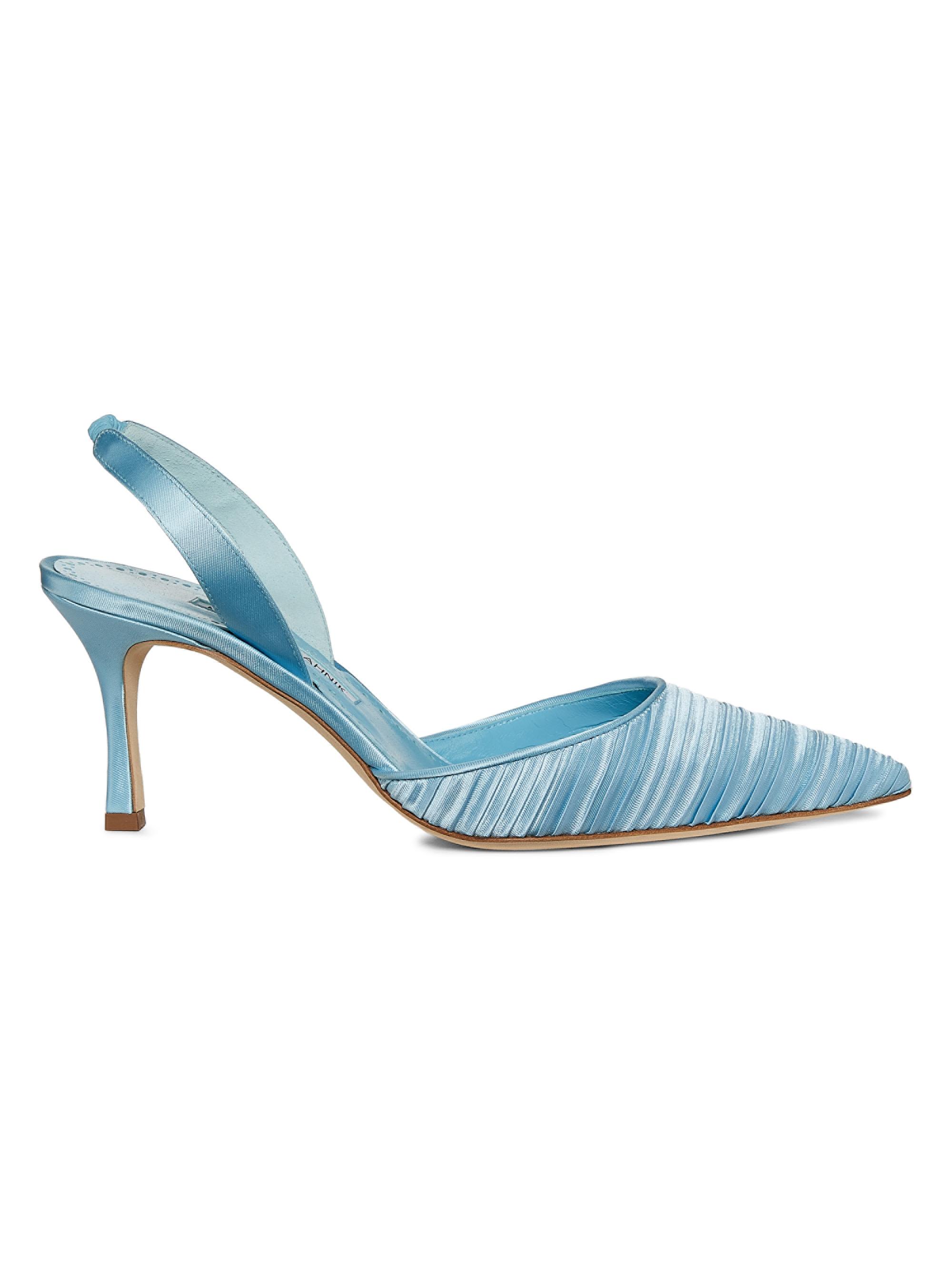 Manolo Blahnik Women's Carolyne 7MM Pleated Slingback Pumps - Light Blue