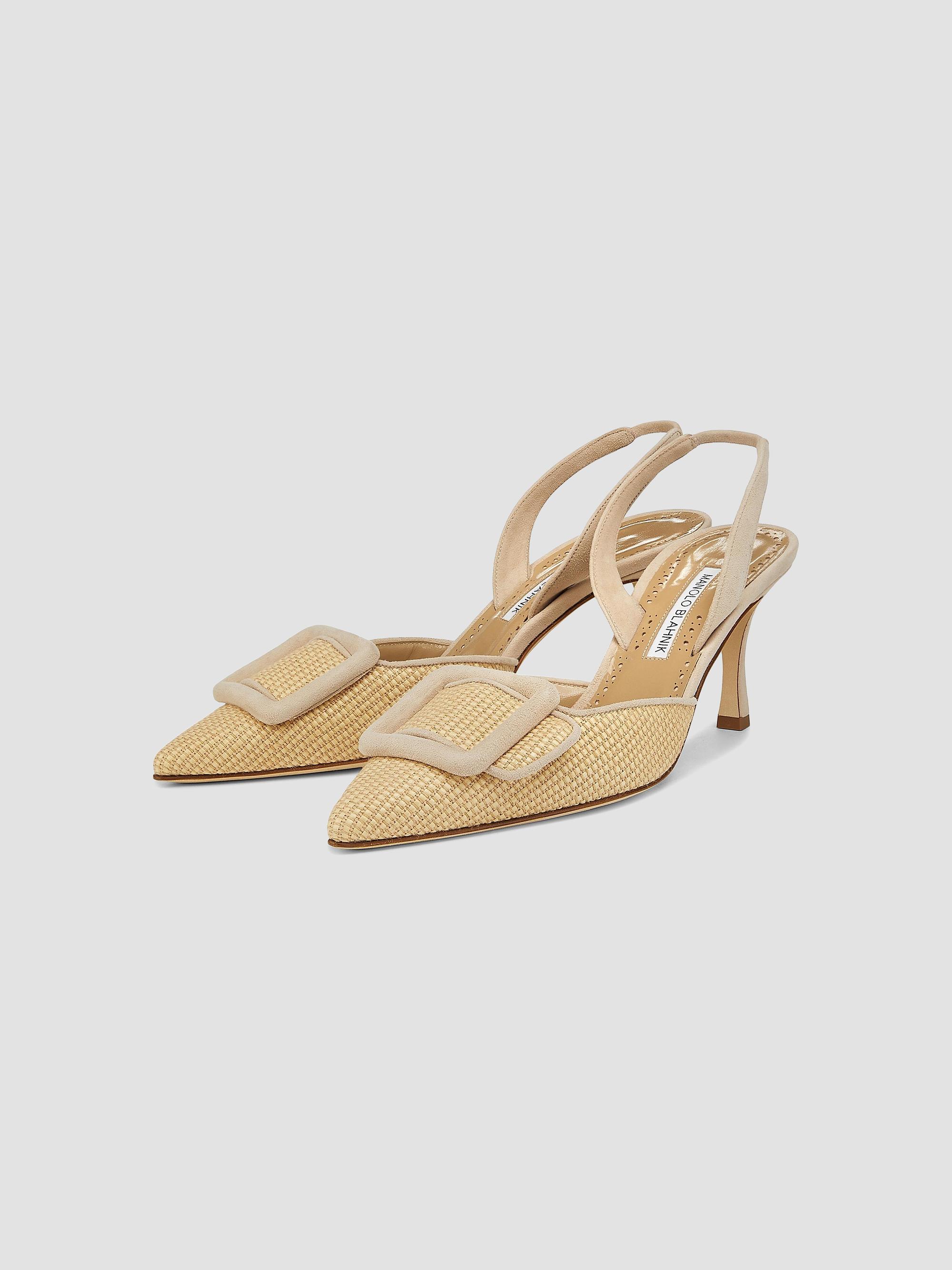 Manolo Blahnik Mayslibi 70MM Raffia & Leather Slingback Pumps