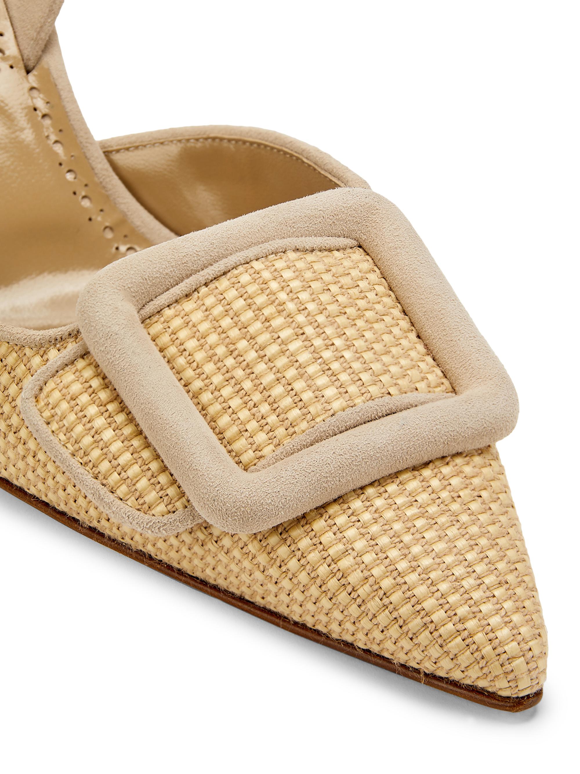 Manolo Blahnik Mayslibi 70MM Raffia & Leather Slingback