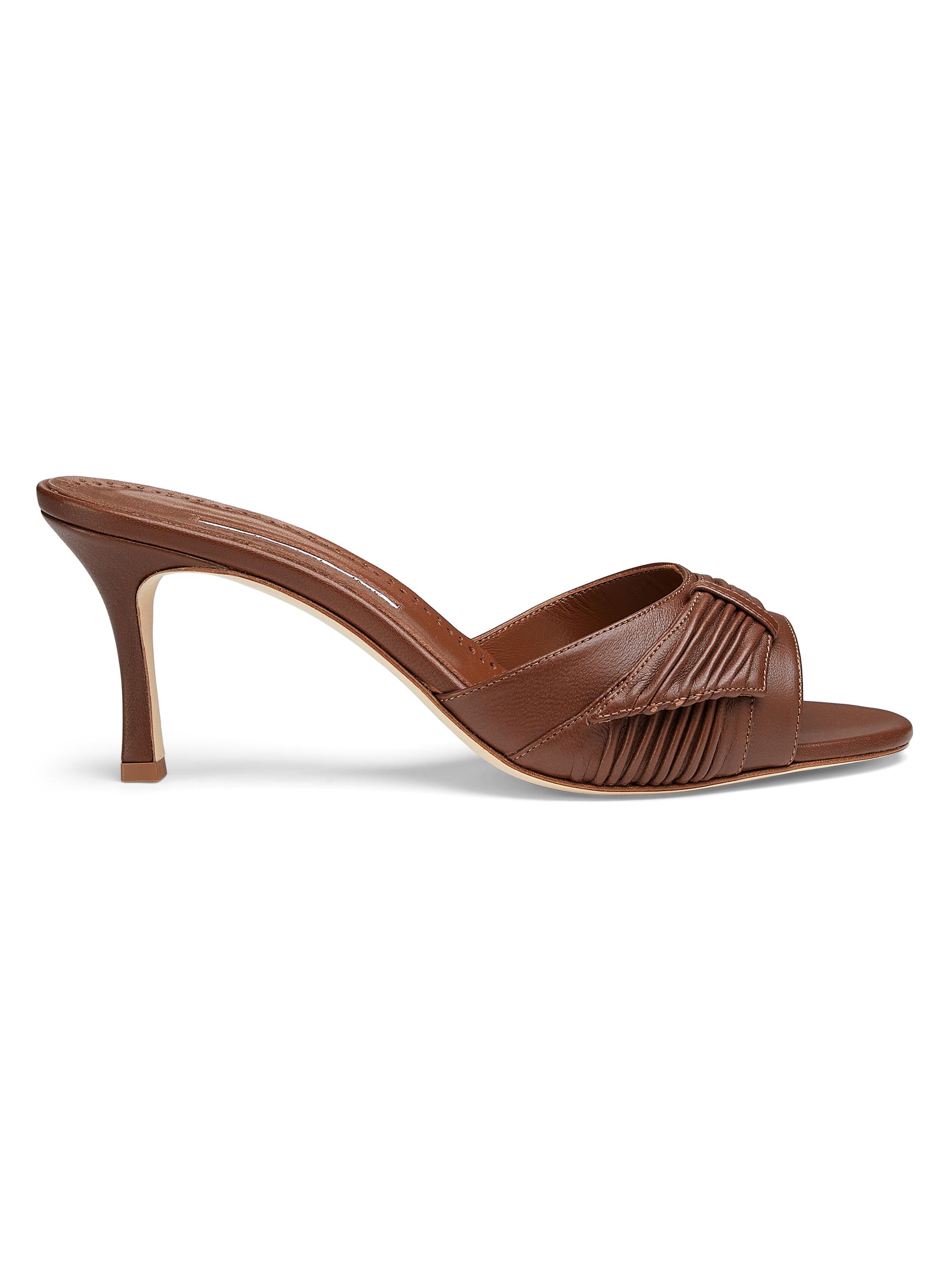 Manolo Blahnik Women's Ebakmu Pleated Leather Mules - Dark Brown