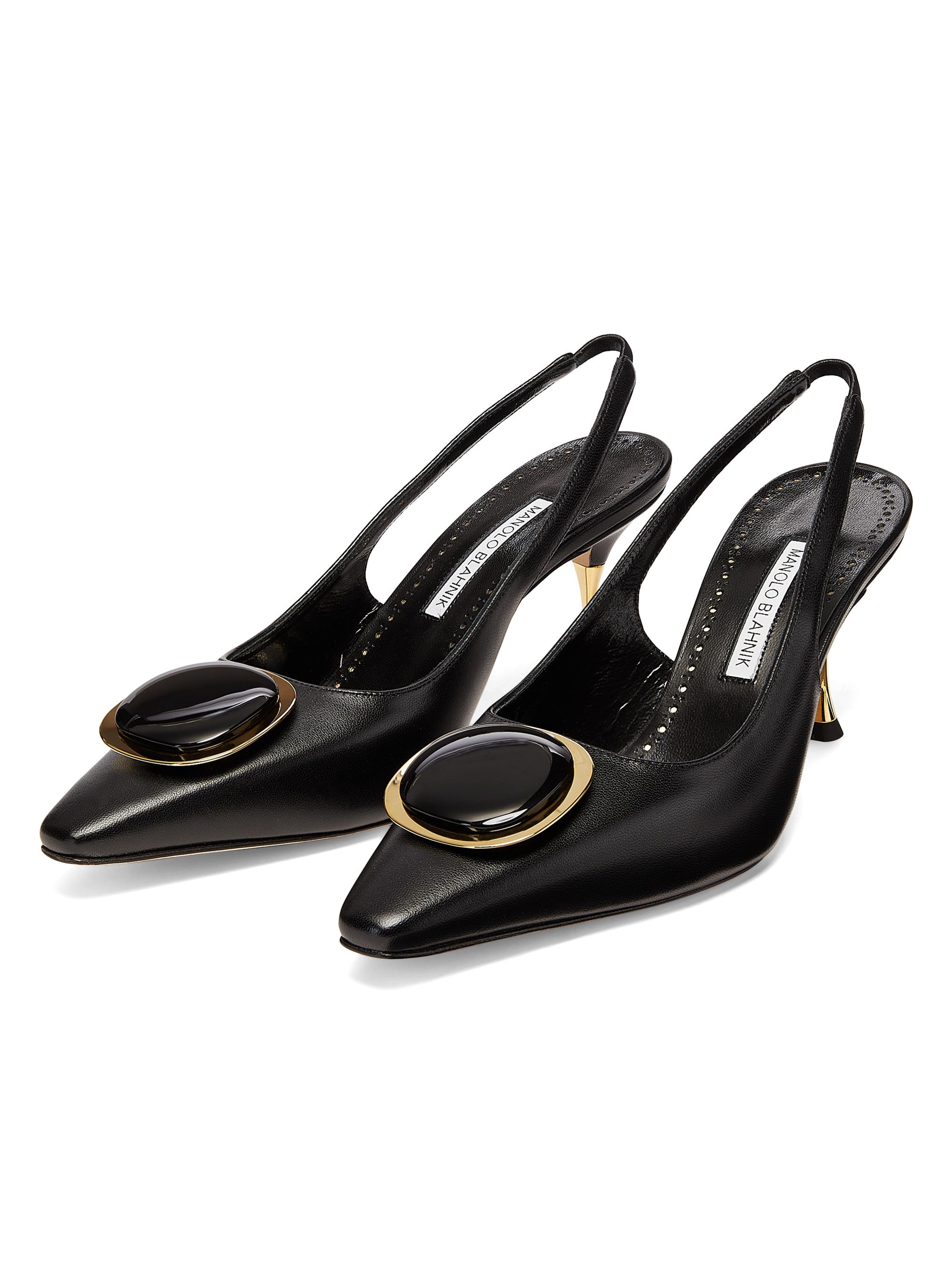 最終値下げ！MANOLO BLAHNIK x DrawerOLARANA MAYSALE JEWEL | Black Crepe De Chine Crystal Buckle Mules