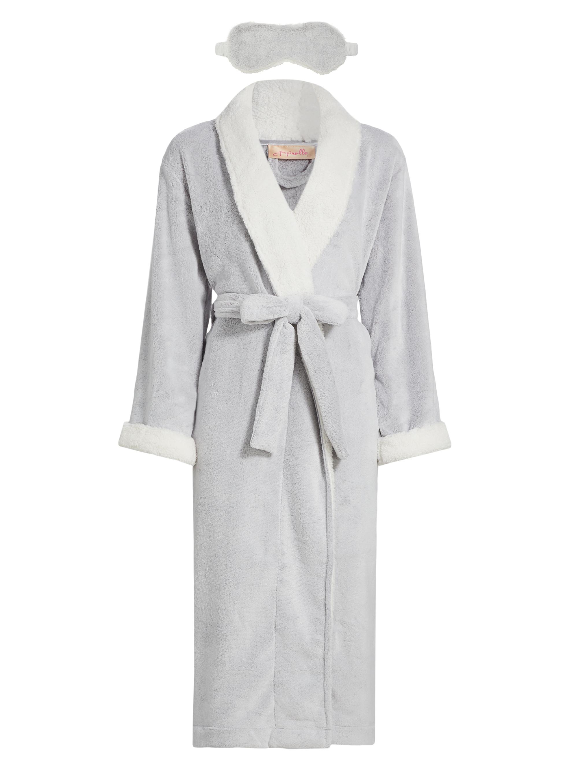 Papinelle Women's Plush Sherpa Robe & Sleep Mask Set - Grey XL