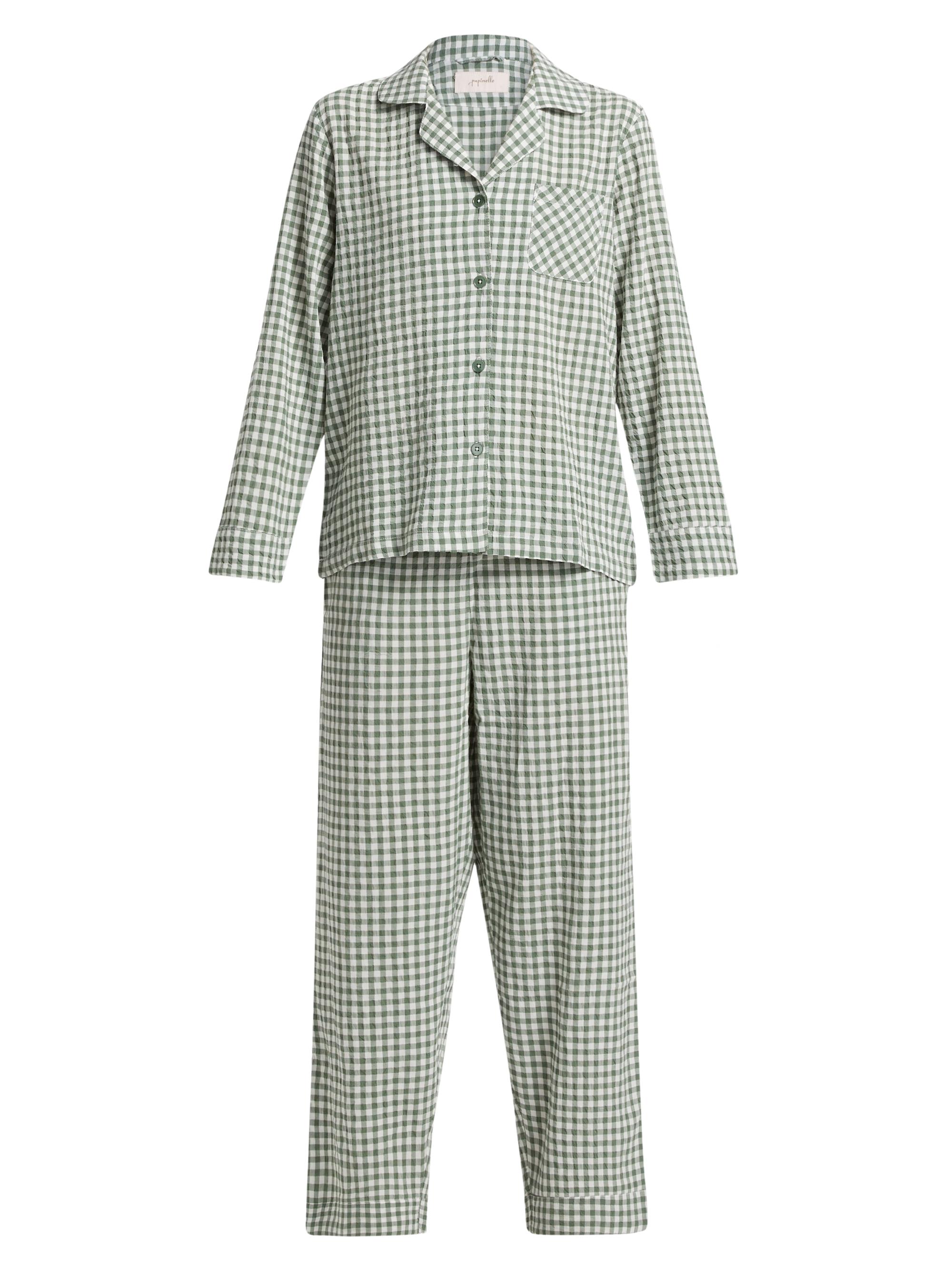 Papinelle Women's Seersucker Gingham Full-Length Pajamas - Deep Moss