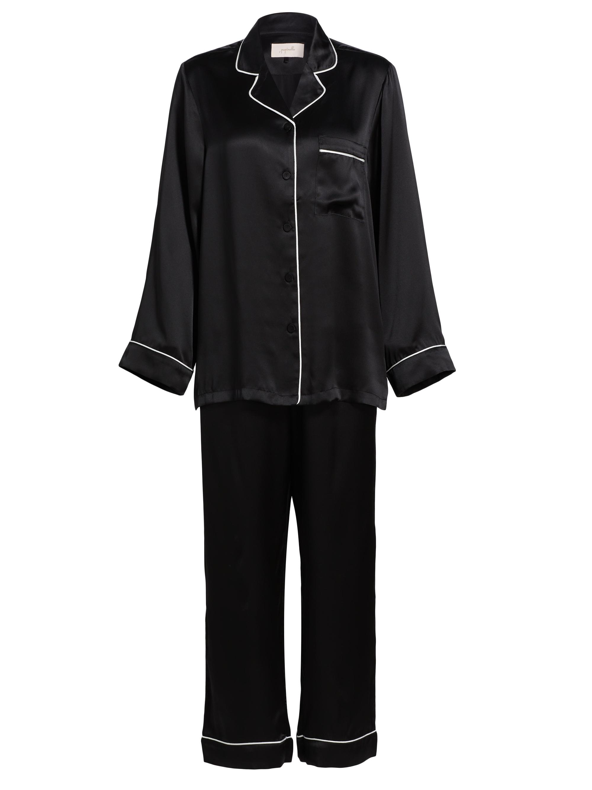 Papinelle Women's Sylvie Silk Long-Sleeve Pajama Set - Black