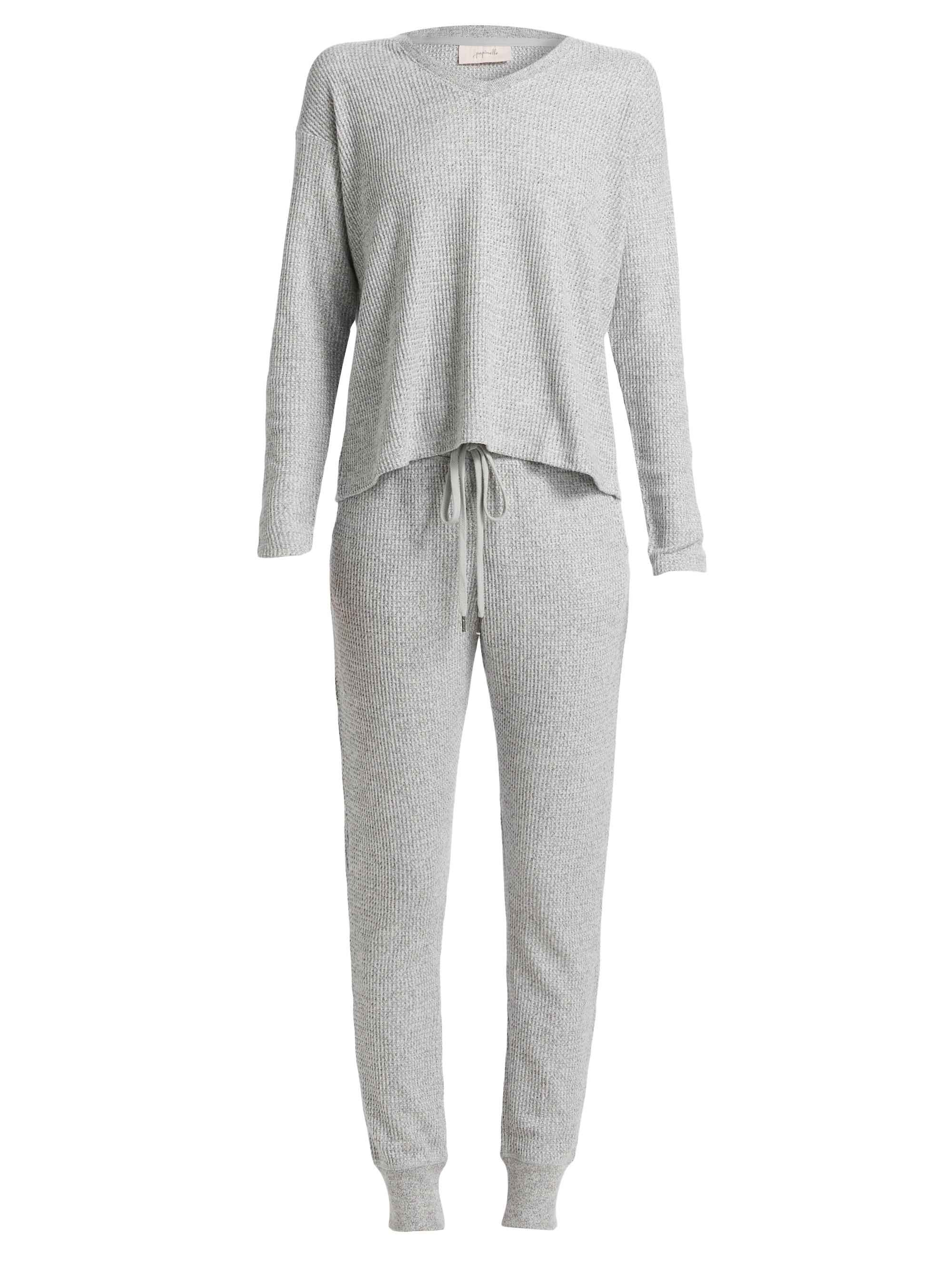 Papinelle Women's Waffle-Knit Lounge Pajama Set - Grey