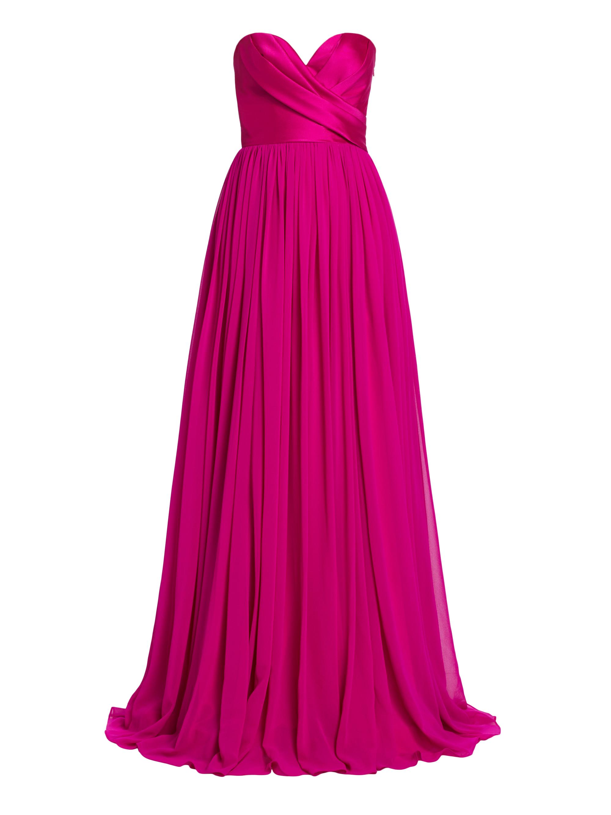 Badgley Mischka Women's Strapless Georgette Gown - Fuchsia - Women's Clothing
