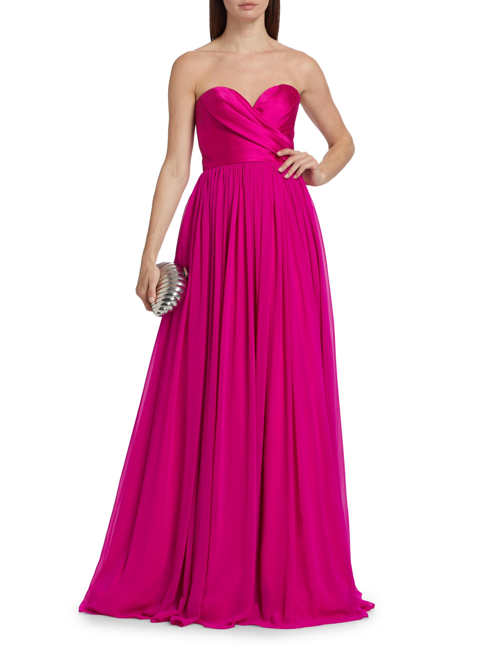 Badgley Mischka Women's Strapless Georgette Gown - Fuchsia - side view in Fuchsia